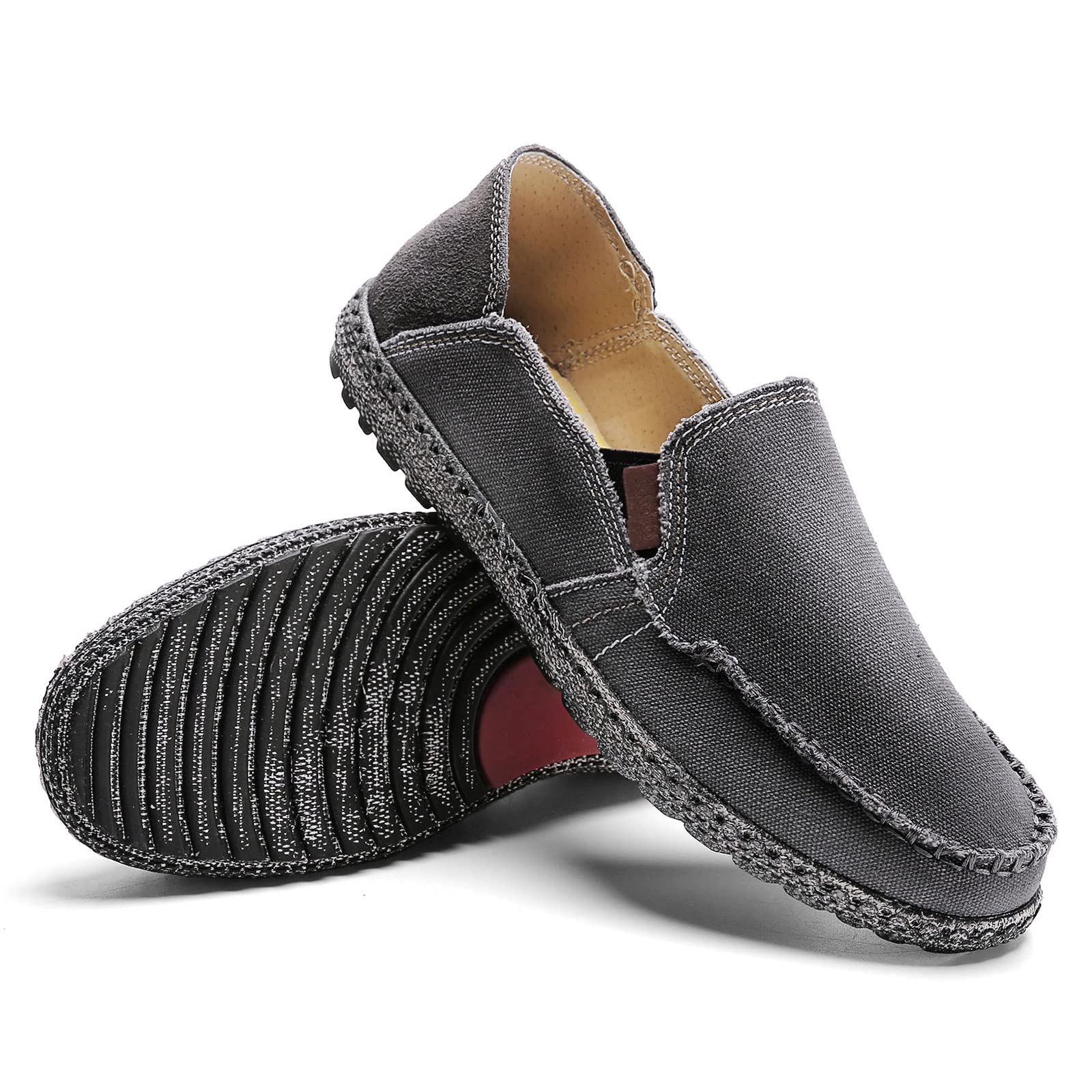 Jamonwu Men's Slip-On Canvas Loafers - Breathable Casual Boat Shoes for Men - Vintage Style Deck Shoes for Walking, Travel & Everyday Wear