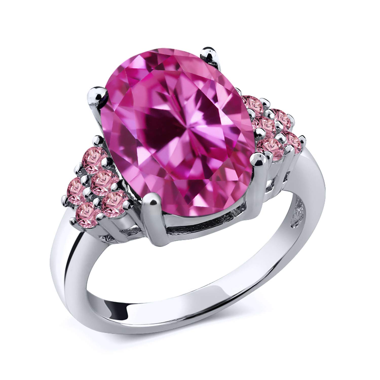 7.88 Ct Oval Pink Lab-Grown Sapphire & Diamond 925 Sterling Silver Ring for Women | Elegant Engagement, Wedding, Anniversary Gift