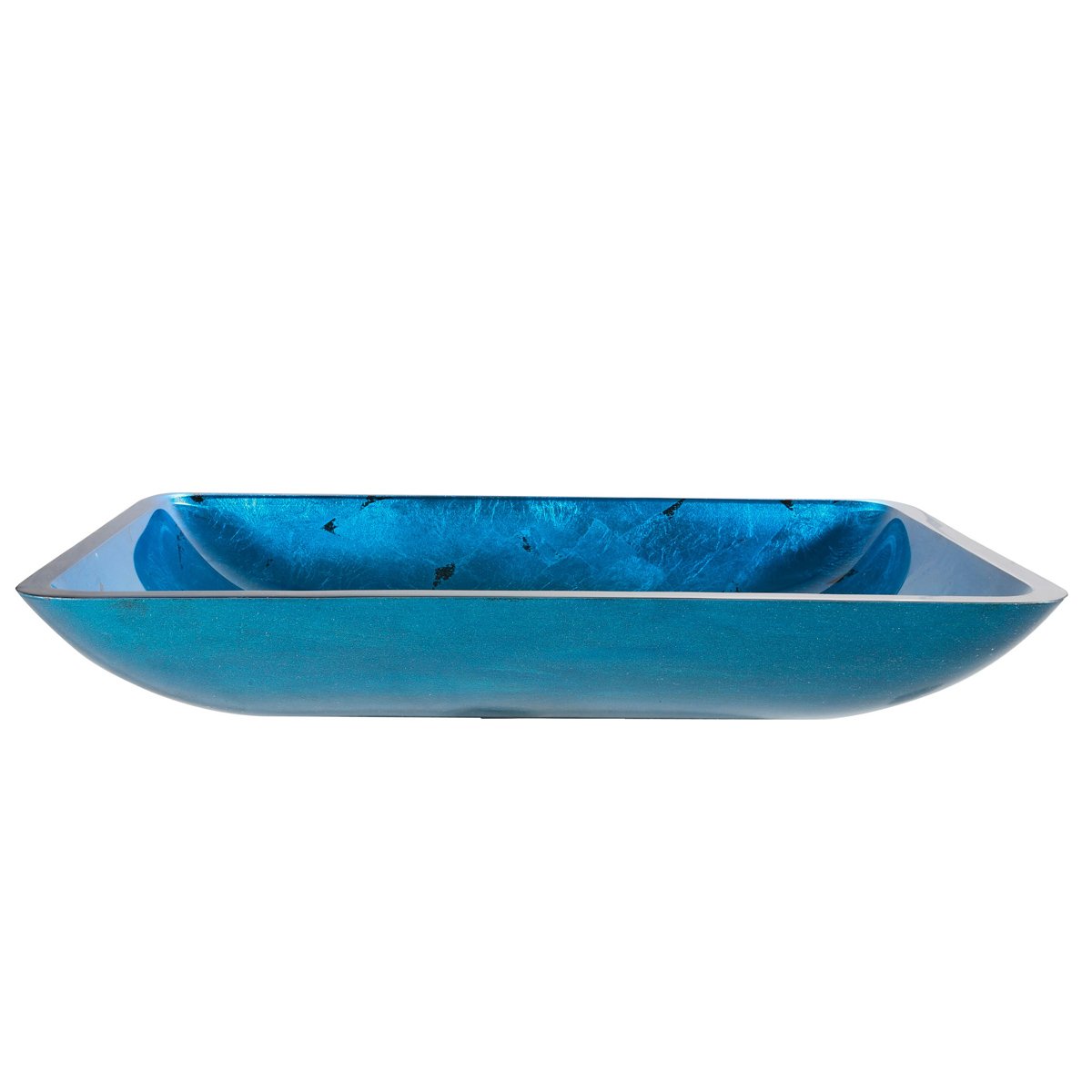 Modern Rectangular Glass Vessel Bathroom Sink in Irruption Blue with PU Oil-Rubbed Bronze Finish - Perfect for Contemporary Bathroom Vanities and Powder Rooms