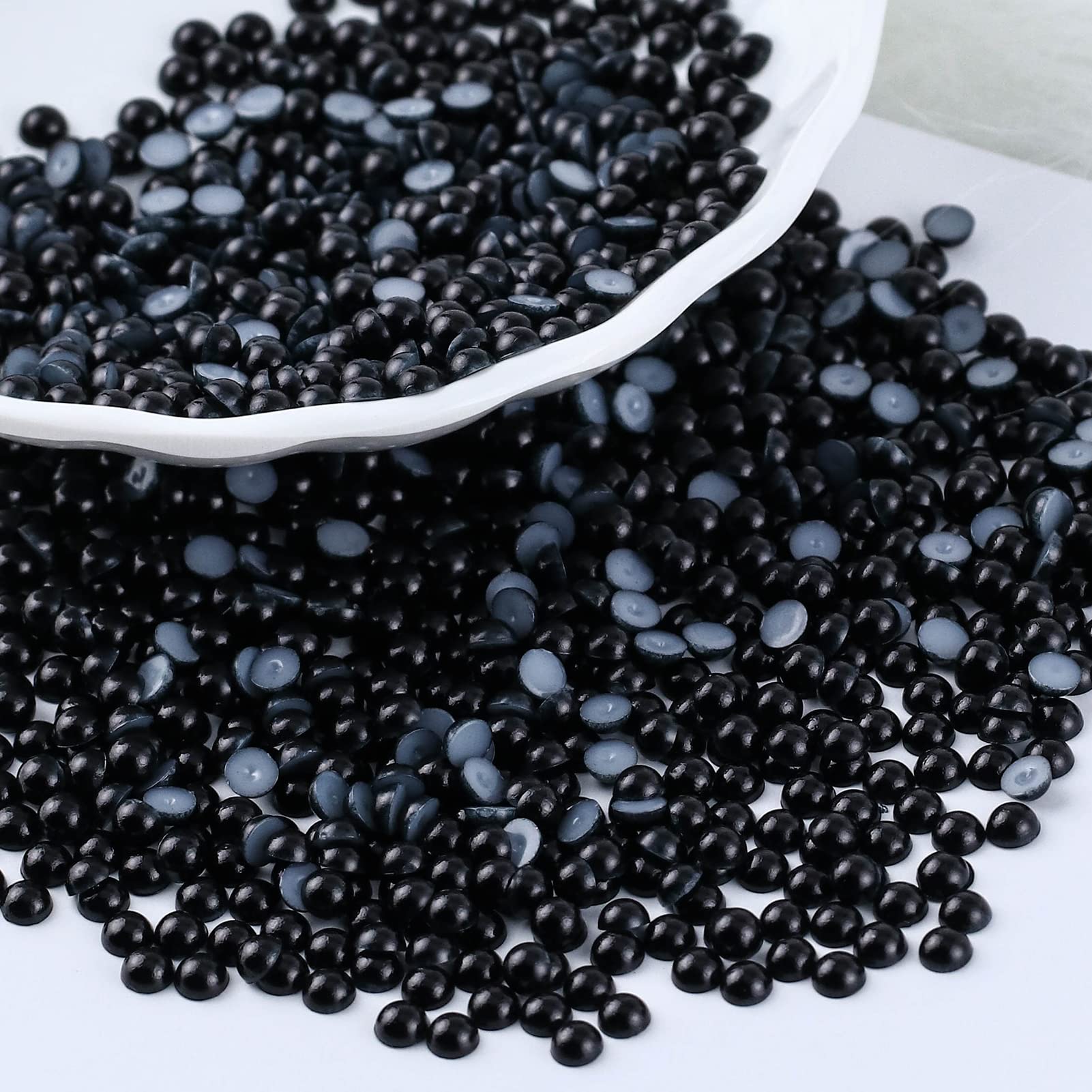 1500PCS 4mm Flatback Half Pearls for DIY Crafts, Jewelry Making, Scrapbooking, Nail Art & Crocs Shoe Decoration - Black Imitation Loose Pearl Beads for Embellishment (Perfect for Wedding Invitations, Card Making & Fashion Accessories)