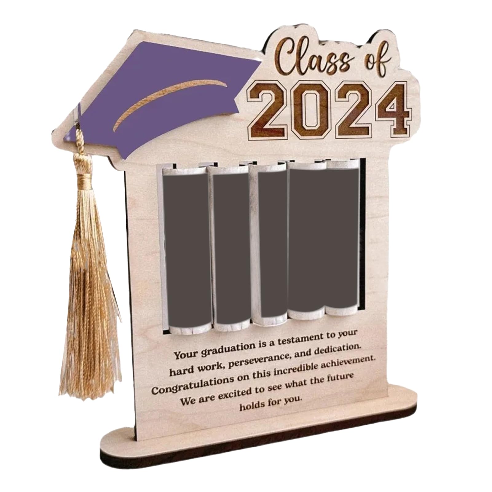 2024 Graduation Party Decorations - Money Holder & Gift Rack with Blackboard Sign | Purple Graduation Cash Display for Graduation Gifts & Celebrations | Perfect for High School & College Graduation Parties