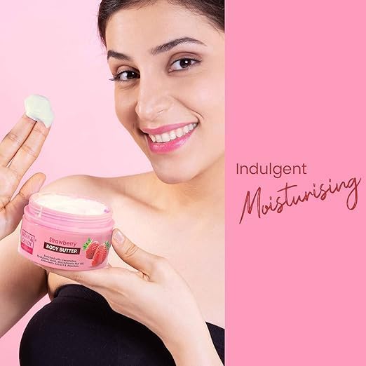 Strawberry Body Butter pH 5.5 - 72 Hour Moisturizing Cream with Ceramides & Hyaluronic Acid | Enriched with Shea Butter & Strawberry Extract | Non-Sticky, Lightweight Formula for Dry Skin | Perfect for Daily Hydration & After-Shower Care (200g)