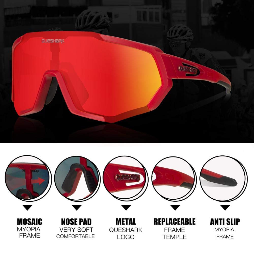 Queshark Polarized Cycling Sunglasses for Men & Women - UV Protection, HD Lens for Running, Biking & Outdoor Sports - Perfect for Cycling, Jogging & Active Lifestyles