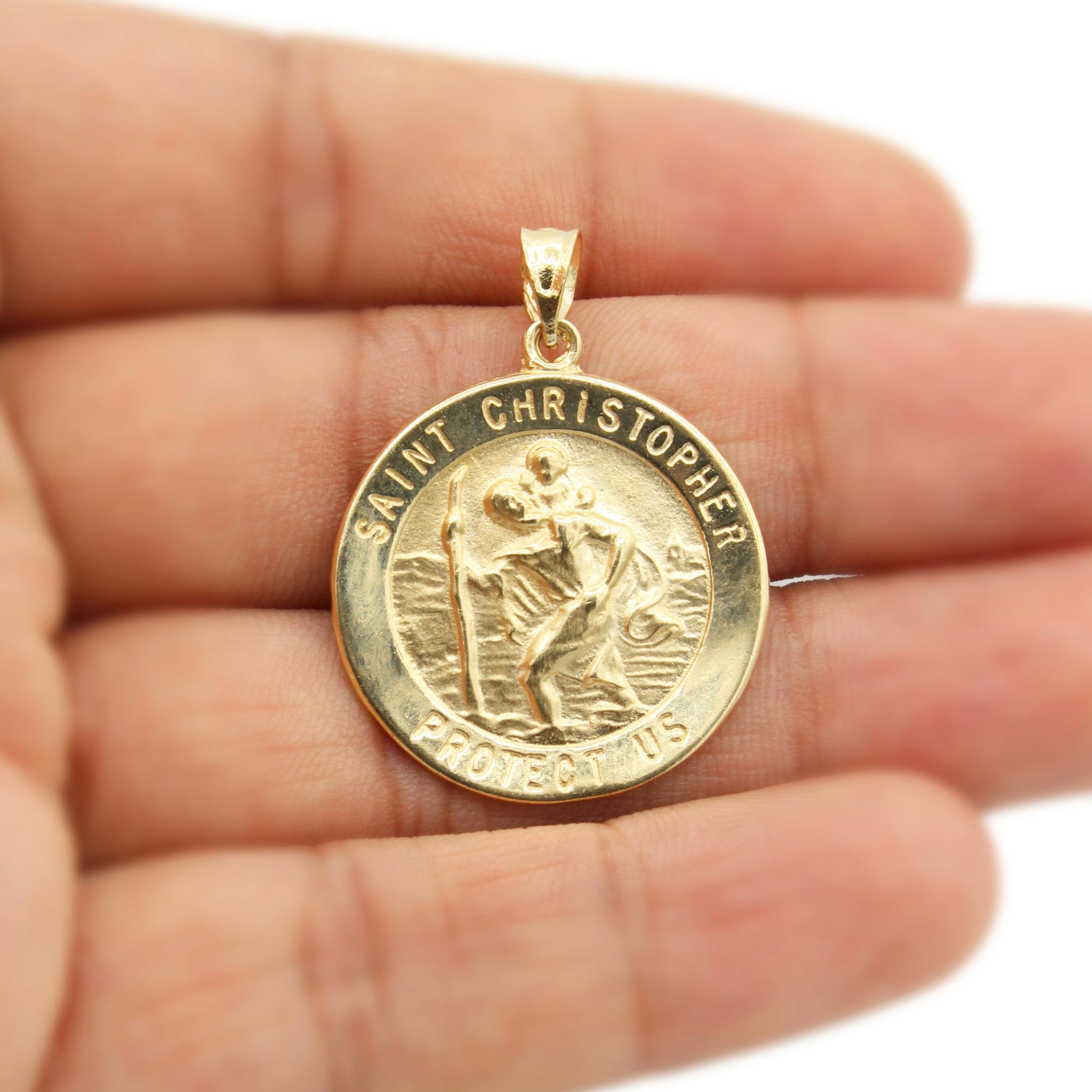 14K Gold Saint Christopher Pendant Necklace for Men - Religious Jewelry Gift for Travel Protection & Safe Journey - Perfect for Baptism, Confirmation & Daily Wear