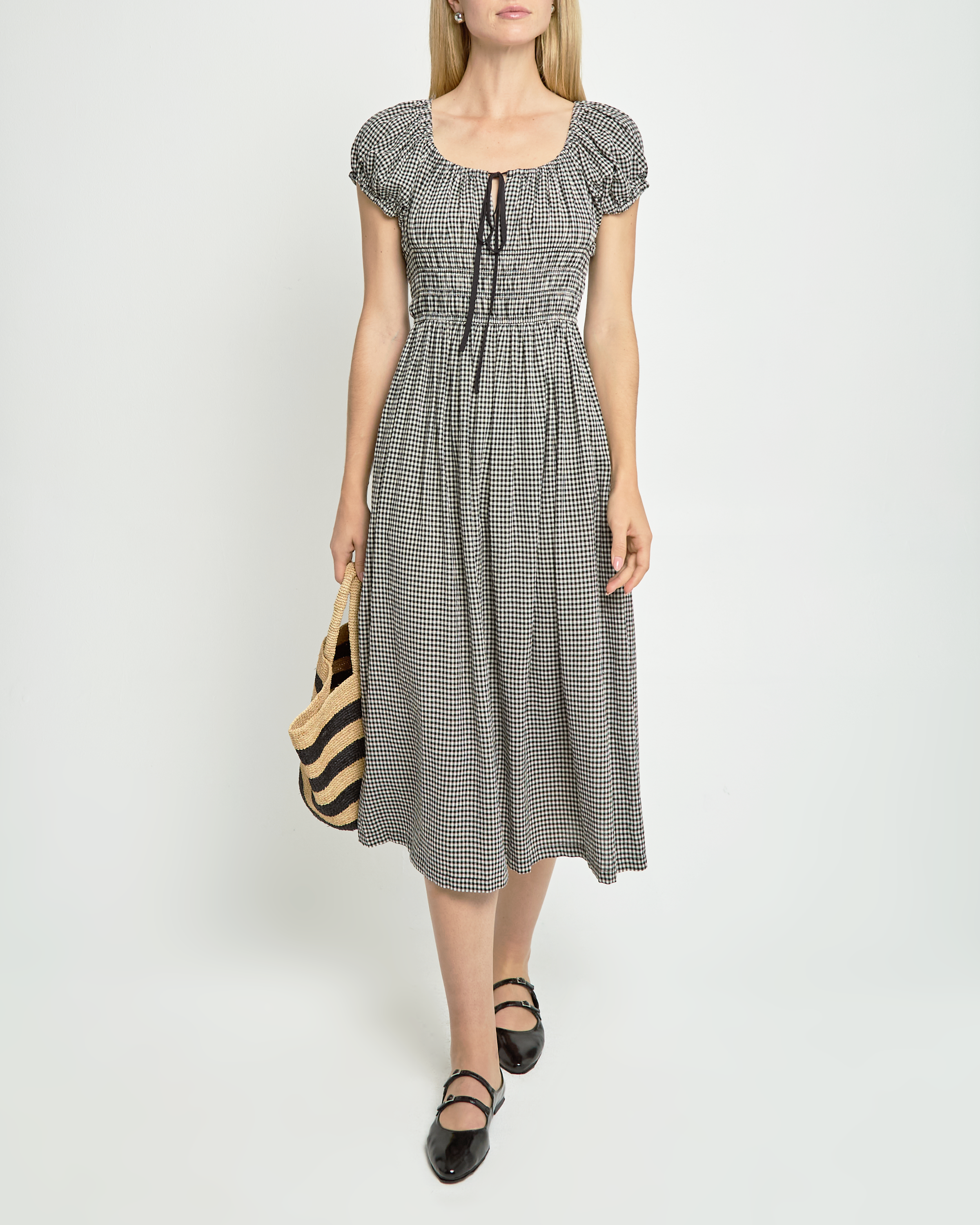 Evie Cotton Dress - Black Gingham Checkered Summer Dress for Women | Casual Flowy Midi Dress for Beach, Picnic & Date Night