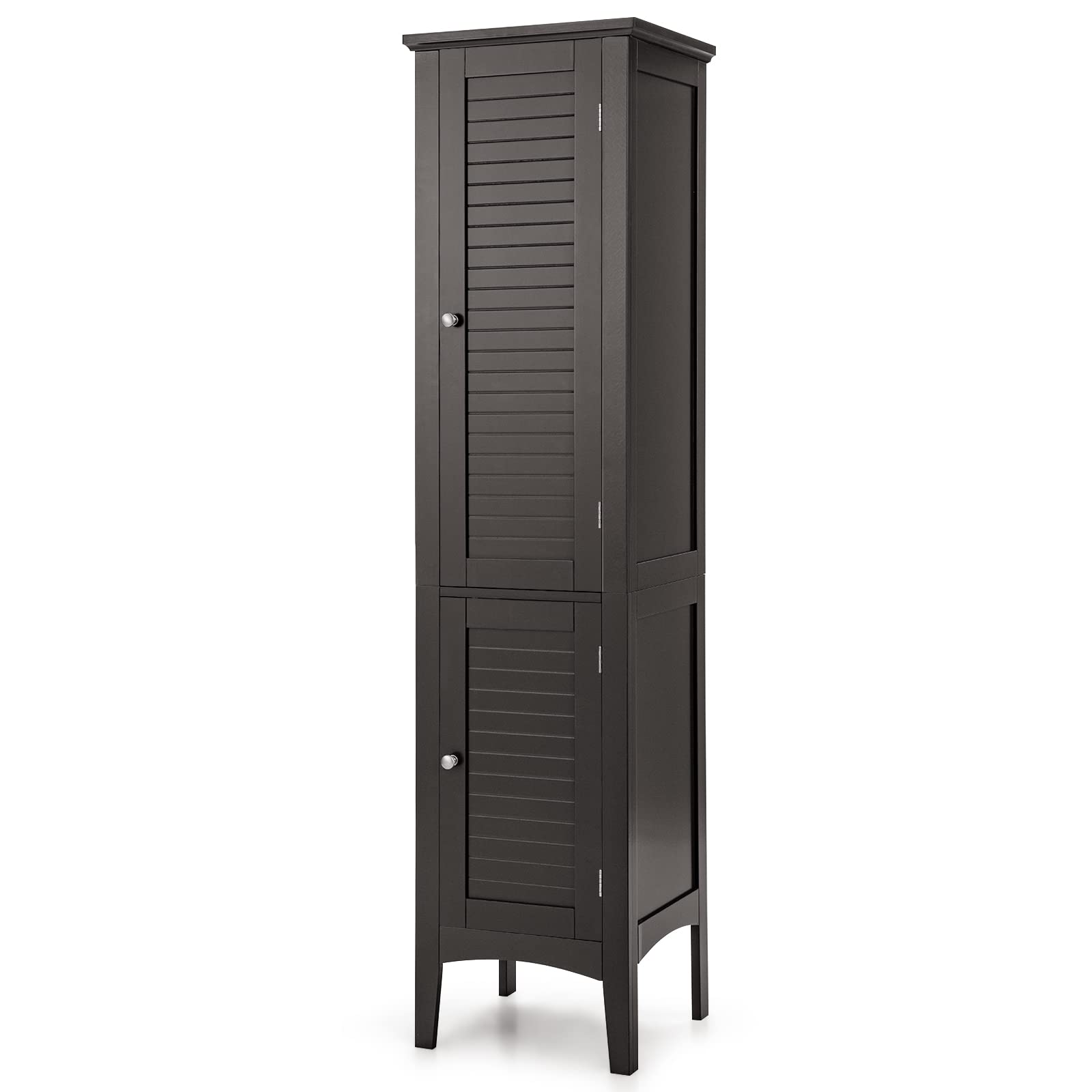 5-Tier Tall Storage Cabinet - Freestanding Slim Bathroom & Kitchen Organizer with Shelves for Linen, Towels & More - Perfect for Small Spaces, Bedroom, Living Room (Dark Coffee)