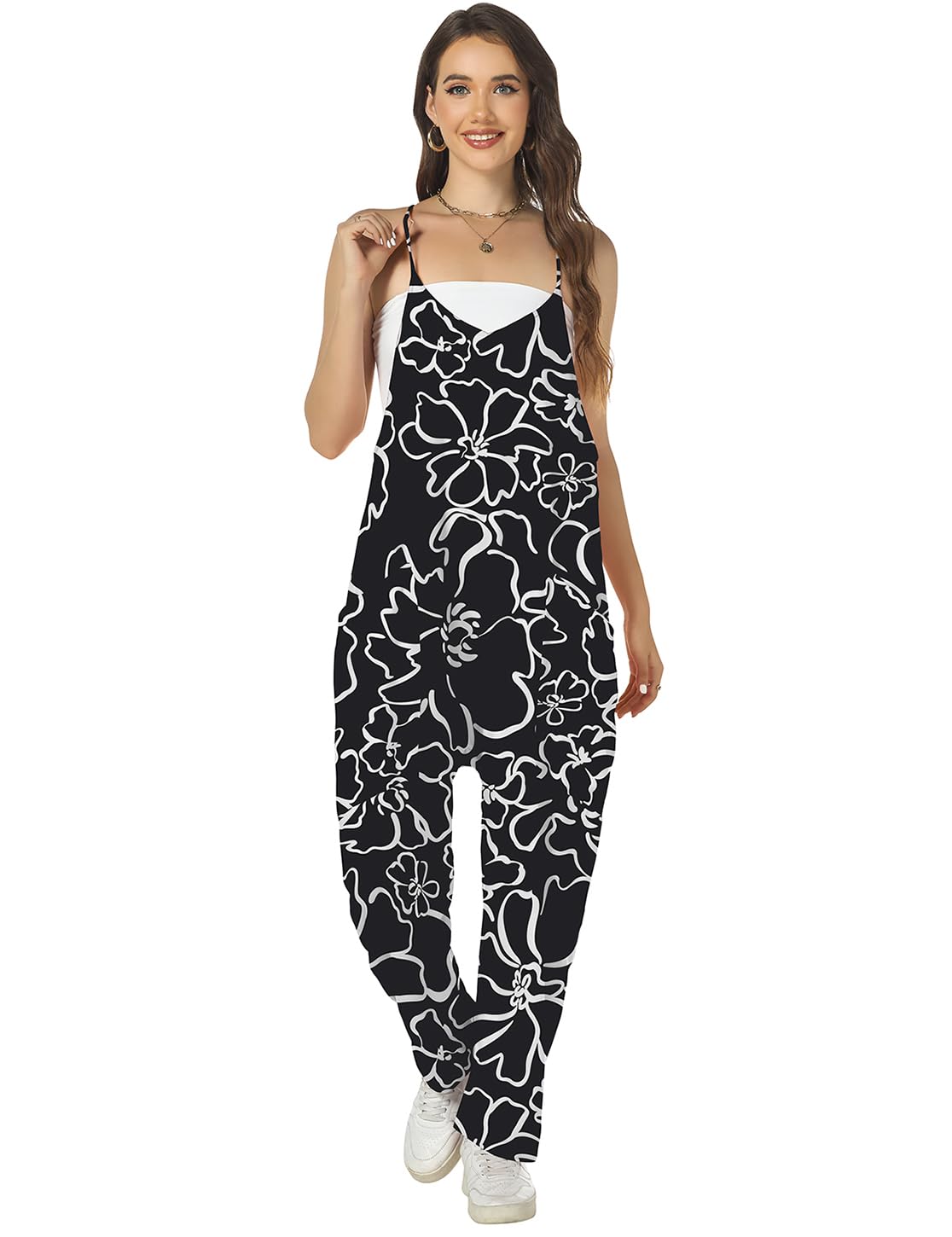 ROYLAMP Women's Summer Jumpsuit - Loose Fit Spaghetti Strap Romper with Pockets | Casual Sleeveless Overalls for Beach, Vacation & Everyday Wear