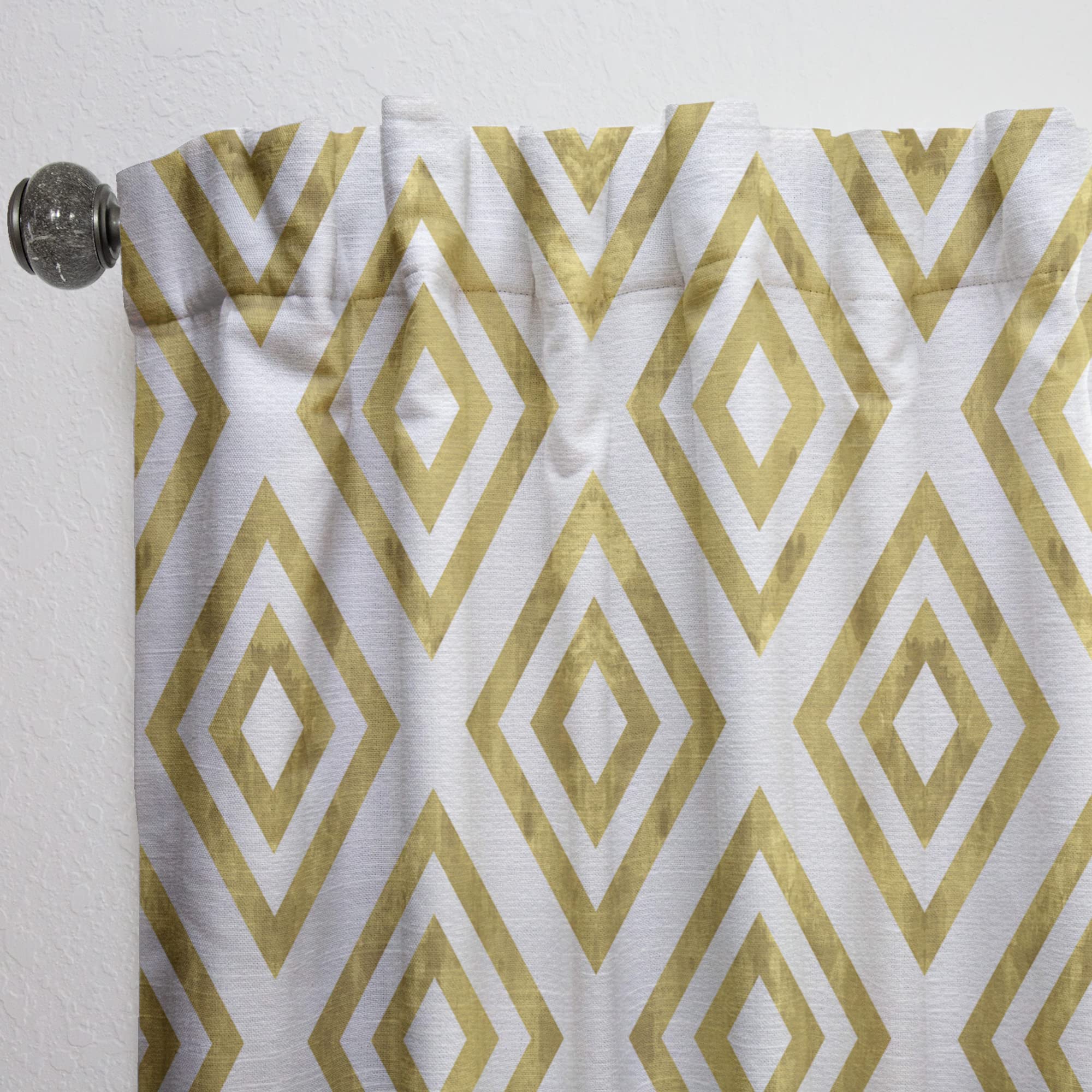 DesignQ White & Gold Pattern Thermal Insulated Curtains - Single Panel 52x63 Inches - Elegant Window Drapes for Bedroom & Living Room - Perfect for Home Decor, Light Control & Energy Efficiency