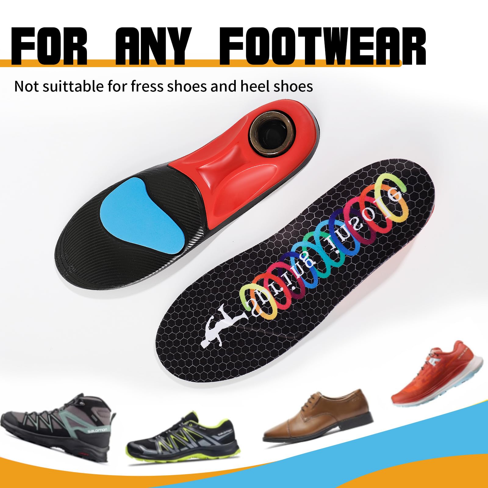 **Plantar Fasciitis Arch Support Insoles for Men & Women – Heavy Duty Orthotic Insoles with Airbag Springs, Supports Over 220 Lbs, High Shock Absorption – Ideal for Work Boots, Running & Standing All Day (Black, Medium)**