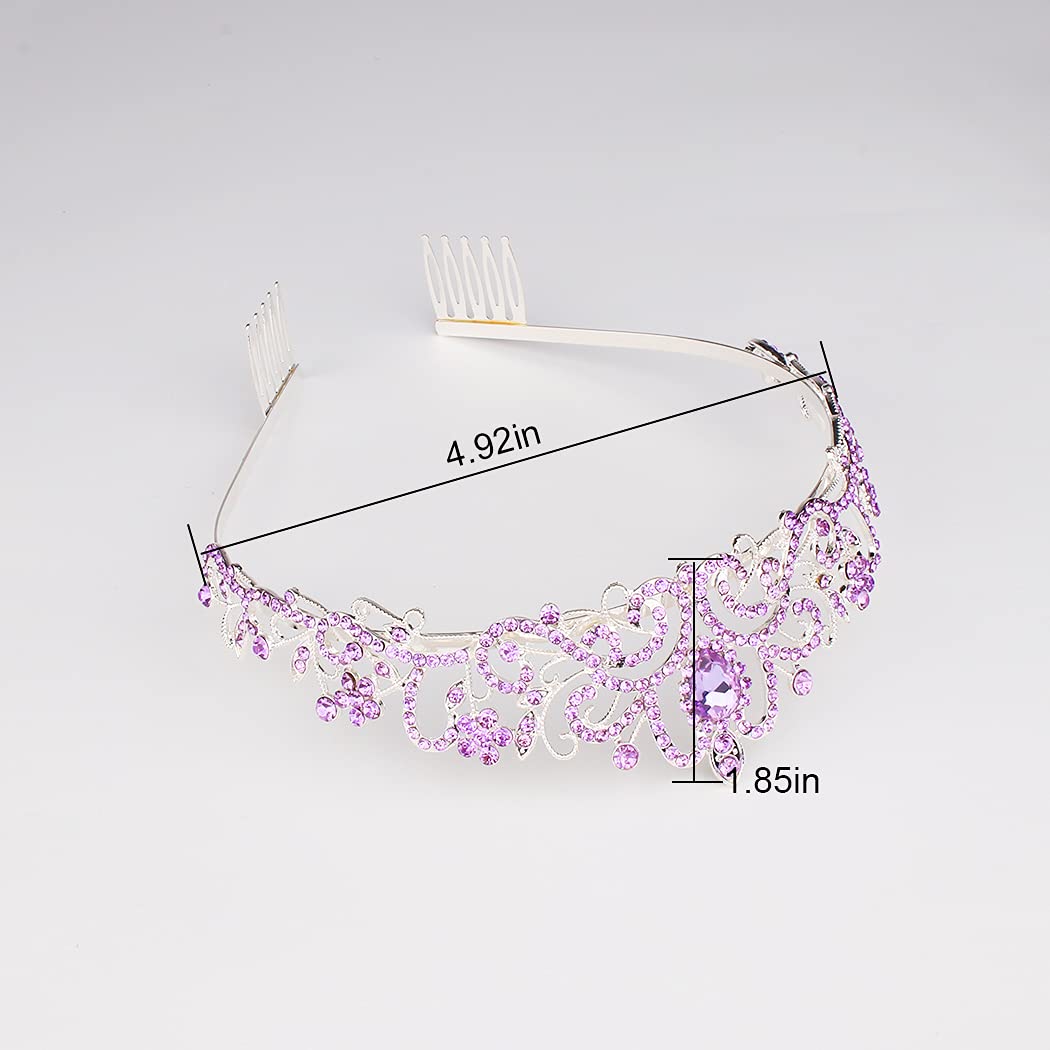 Elegant Silver Tiara for Women with Light Purple Crystals - Princess Crown with Combs for Girls, Bridal Wedding, Prom, Birthday Party Headpiece | Perfect for Weddings, Proms, Pageants, and Special Occasions