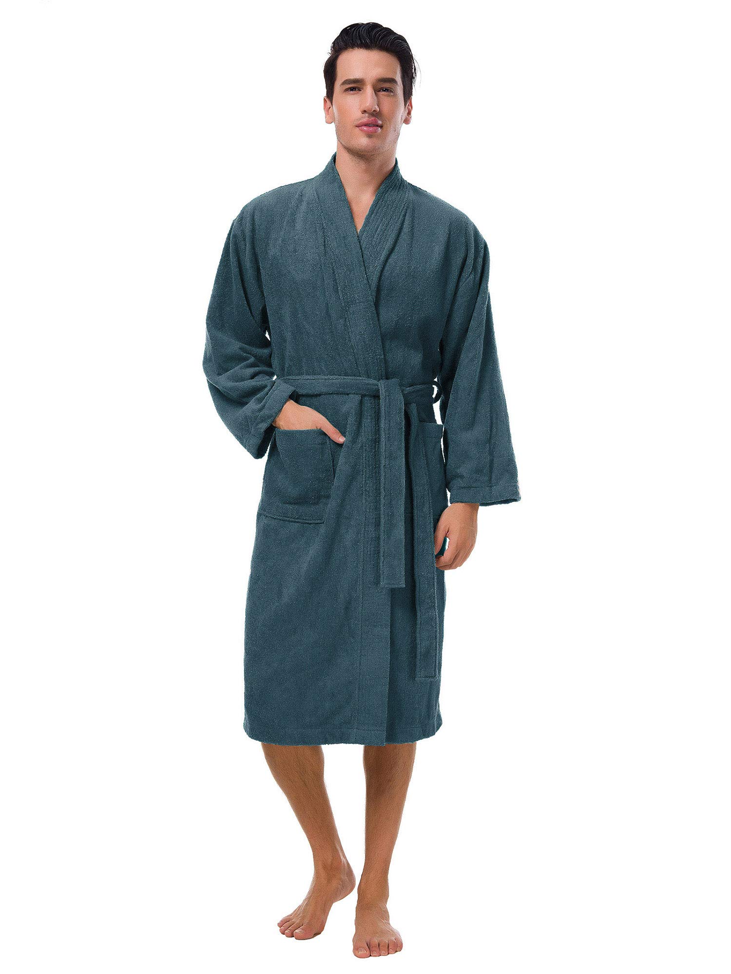 SIORO Men's Terry Cloth Kimono Bathrobe - Soft Cotton Shower Robe with Calf Length Design for Spa, Hotel & Hot Tub | Perfect for Relaxation, Lounging & Post-Shower Comfort