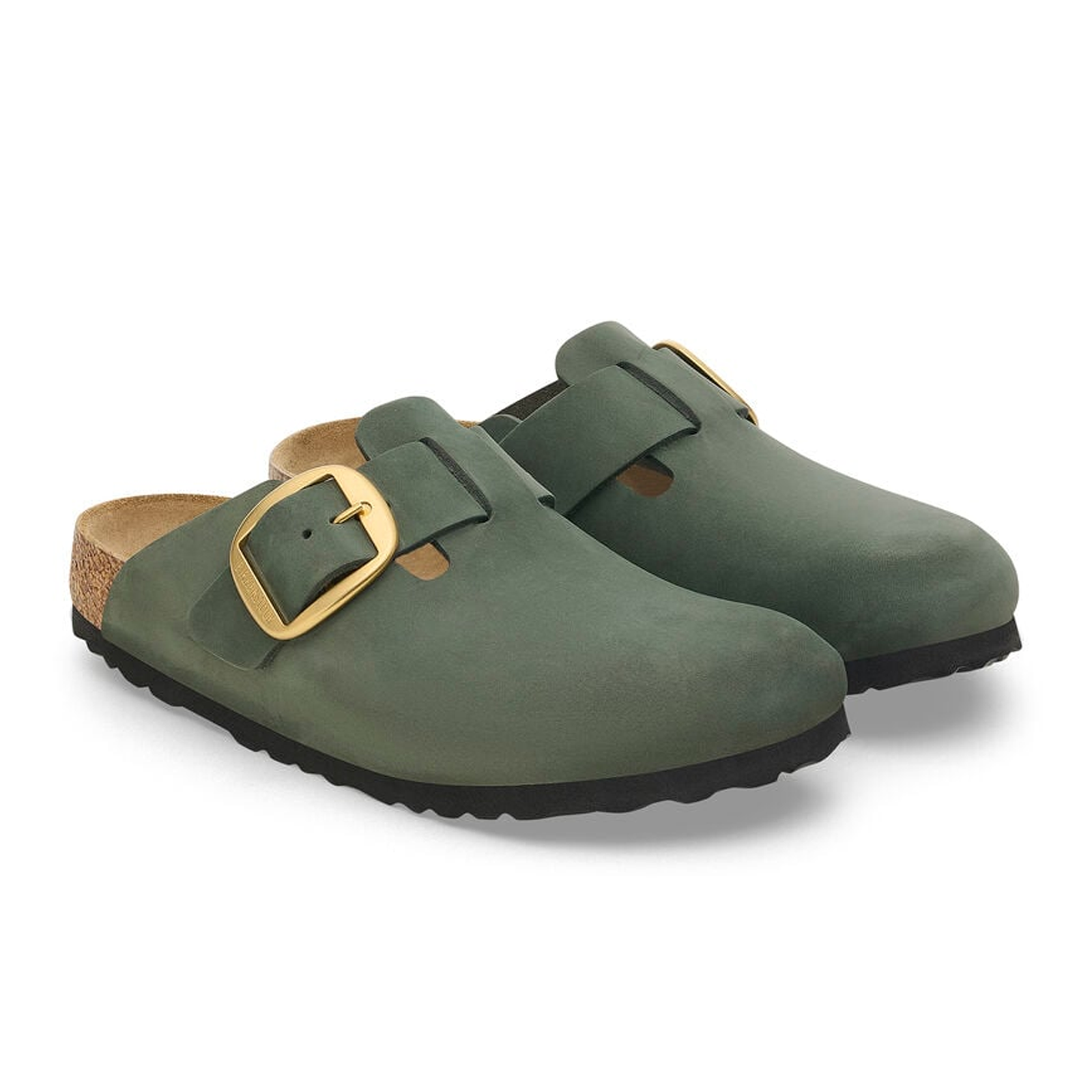 Birkenstock Boston Big Buckle Narrow Clog for Women - Thyme Nubuck Leather | Comfortable Slip-On Shoes for Home, Office & Casual Wear
