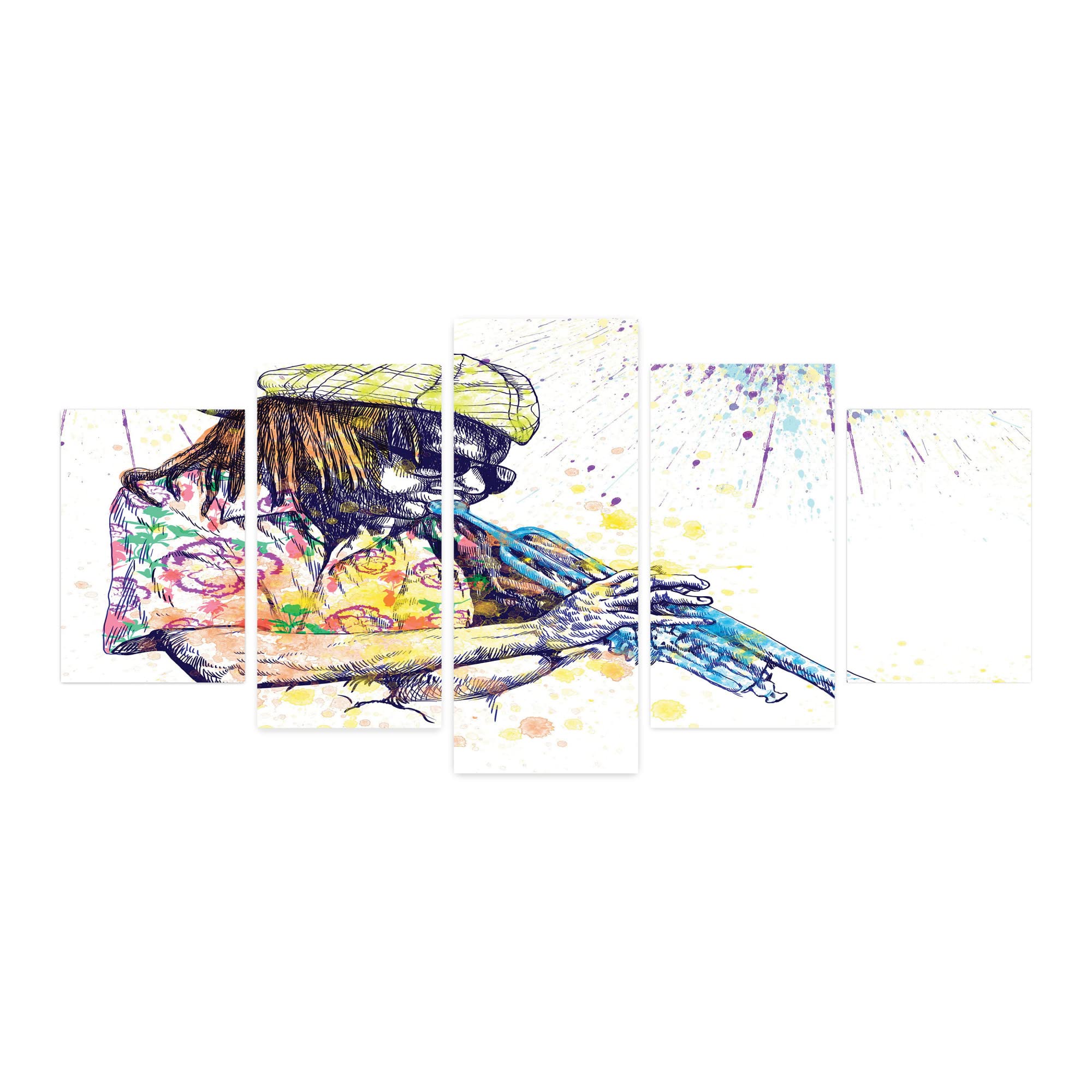 Ambesonne Jazz Music 5-Panel Acrylic Glass Wall Art - Vibrant Trumpeter Painting with Colorful Splash Background, Modern Home Decor for Living Room, Bedroom & Dorm (60x30 Inches, Purple & Yellow) | Perfect for Music Lovers, Jazz Bars & Artistic Spaces