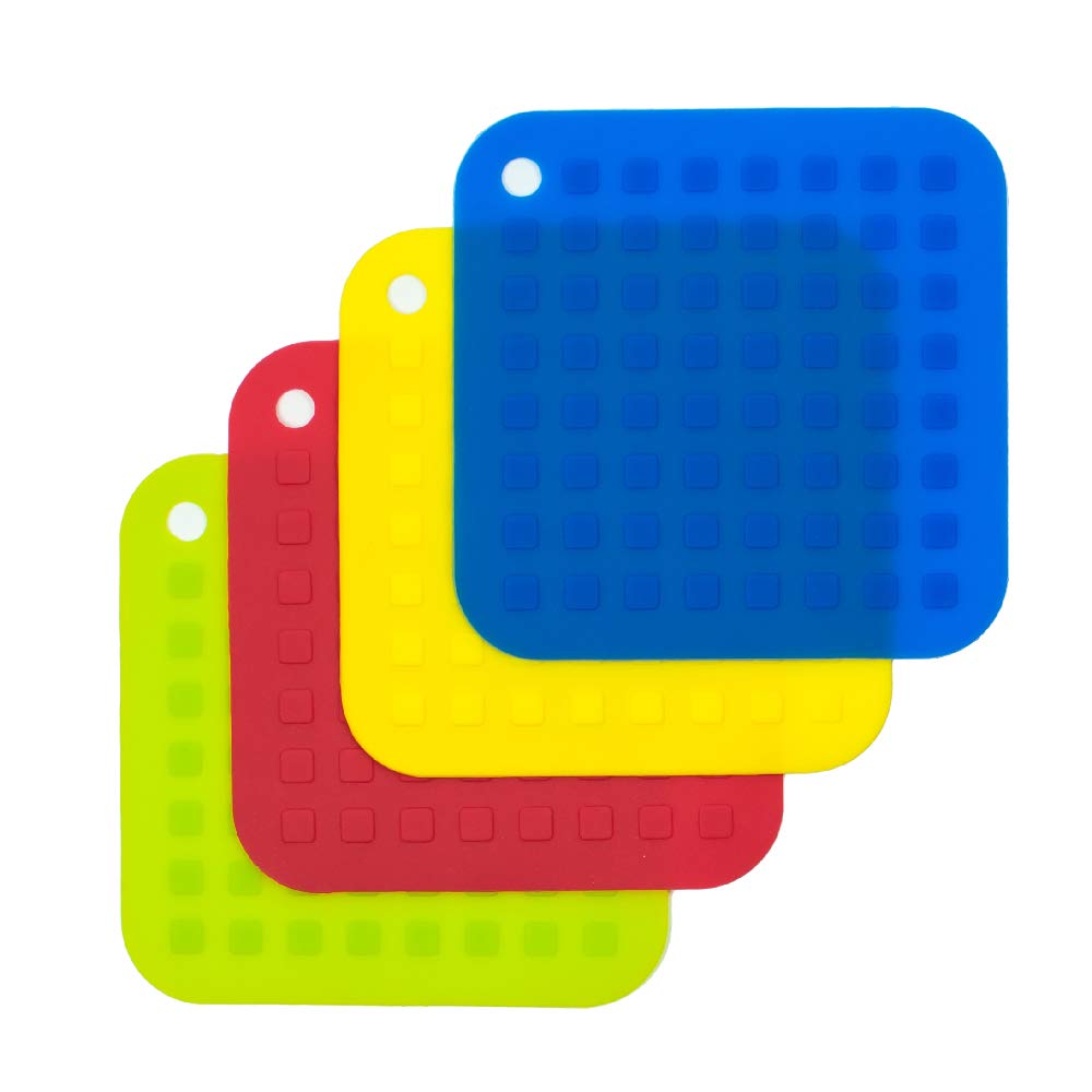 Anyi Silicone Trivet Pot Mats - Set of 4 Heat Resistant Non-Slip Countertop Pads for Hot Pots, Pans & Dishes - Perfect for Kitchen, Dining Table & Outdoor BBQ Use