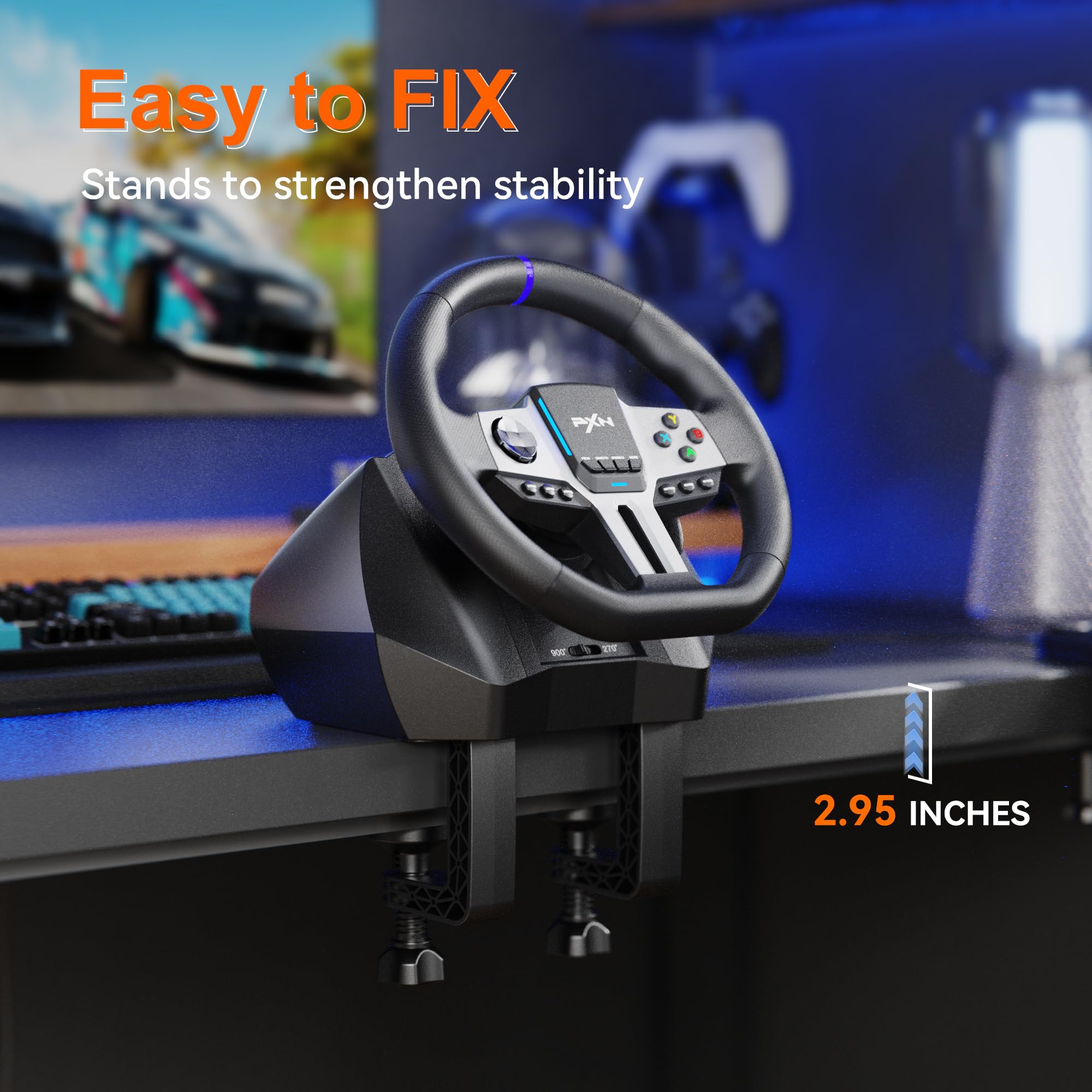 PXN V900 GEN2 Universal USB Racing Wheel - 270/900 Degree Adjustable Steering Wheel with Pedals for PS3, PS4, Xbox One, Xbox Series X/S, Nintendo Switch & Android TV - Perfect for Racing Simulators & Gaming Setups