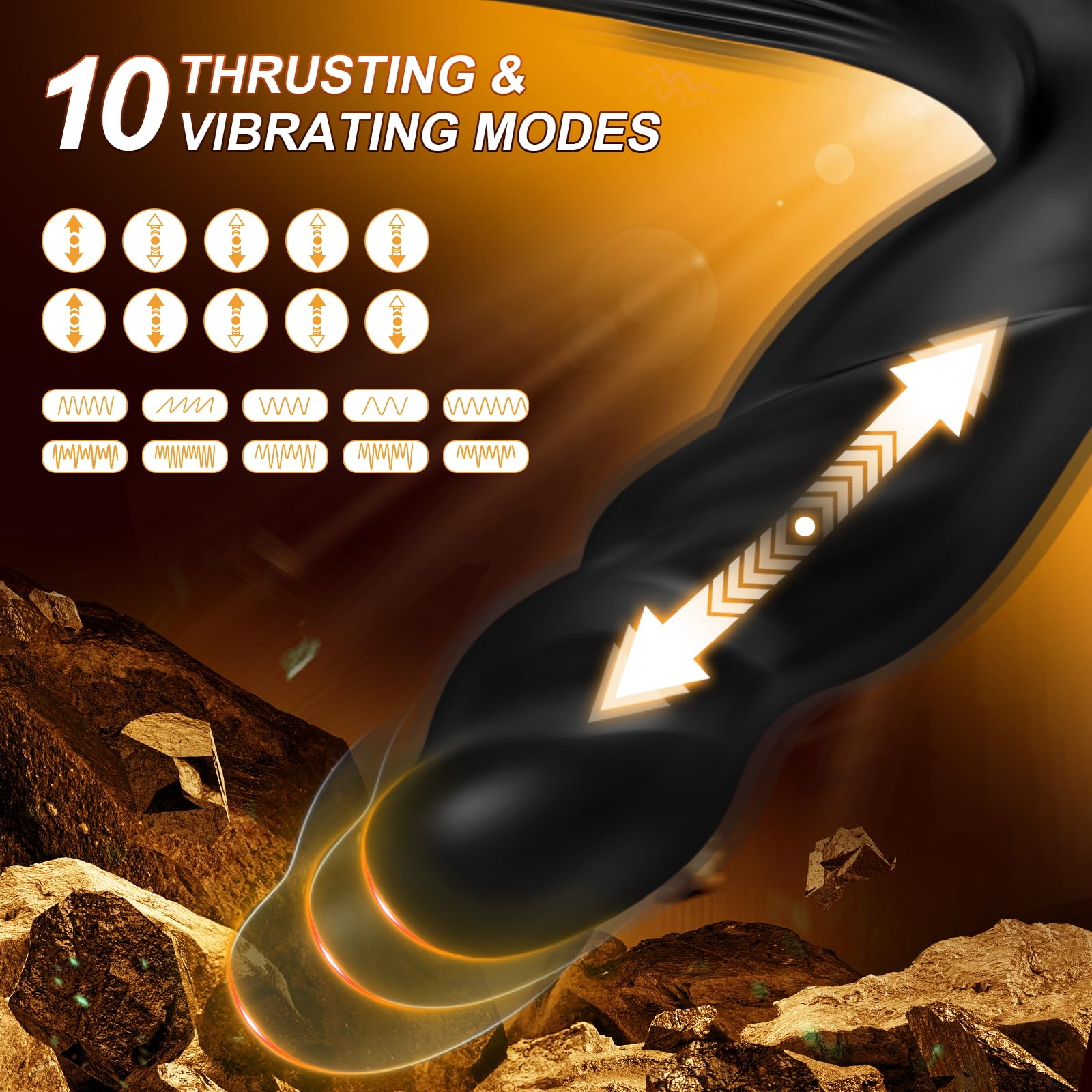Premium Prostate Massager & Anal Vibrator with Thrusting & 10 Vibration Modes - Includes Vibrating Cock Ring - Adult Male Sex Toy for Pleasure & Stimulation - Perfect for Solo Play & Couples Intimacy