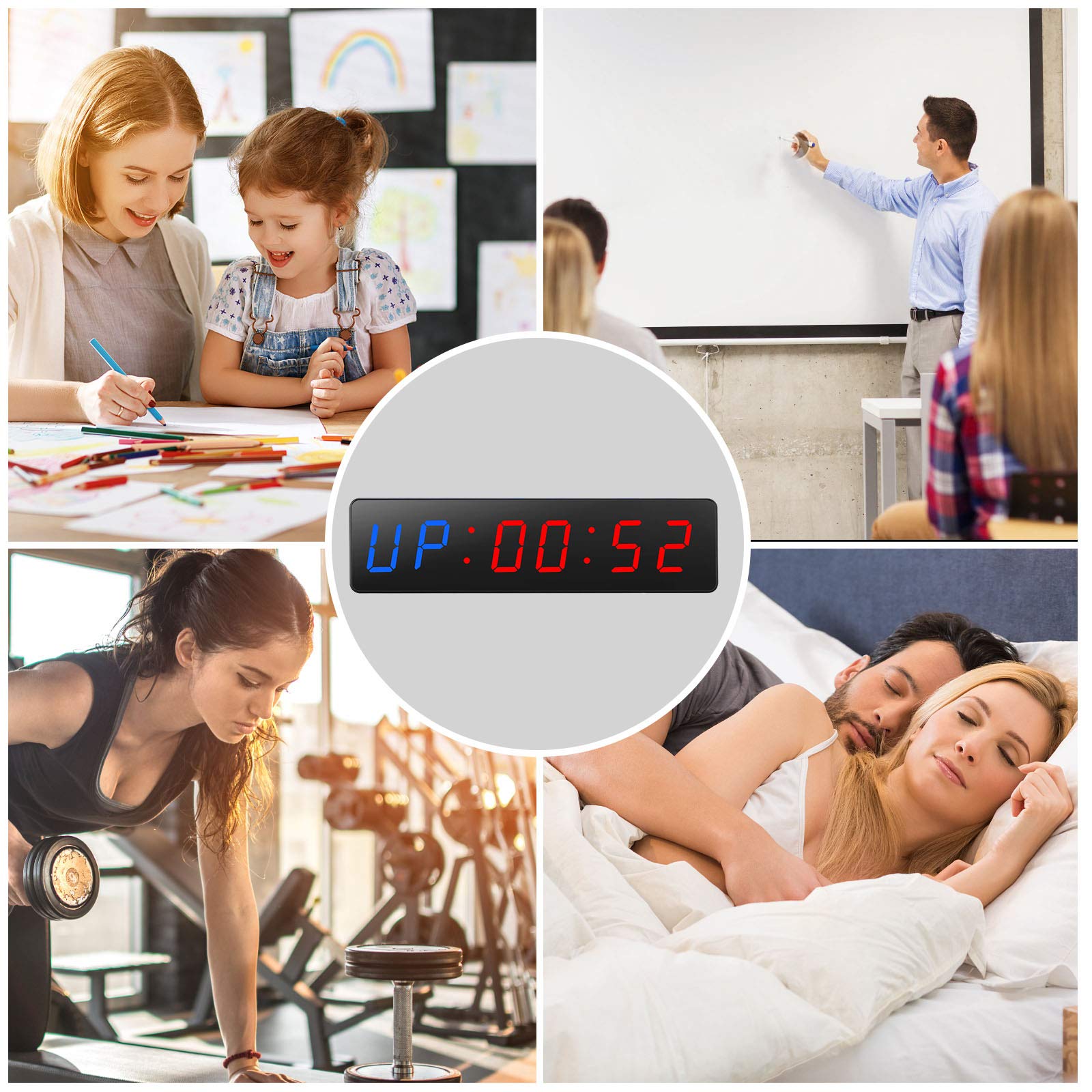 PELLOR Digital LED Wall Timer with Magnetic Back, Interval Fitness Countdown/Countup Timer, Adjustable Brightness & Volume, Remote Control - Perfect for Home Gym, Garage, and Workout Training