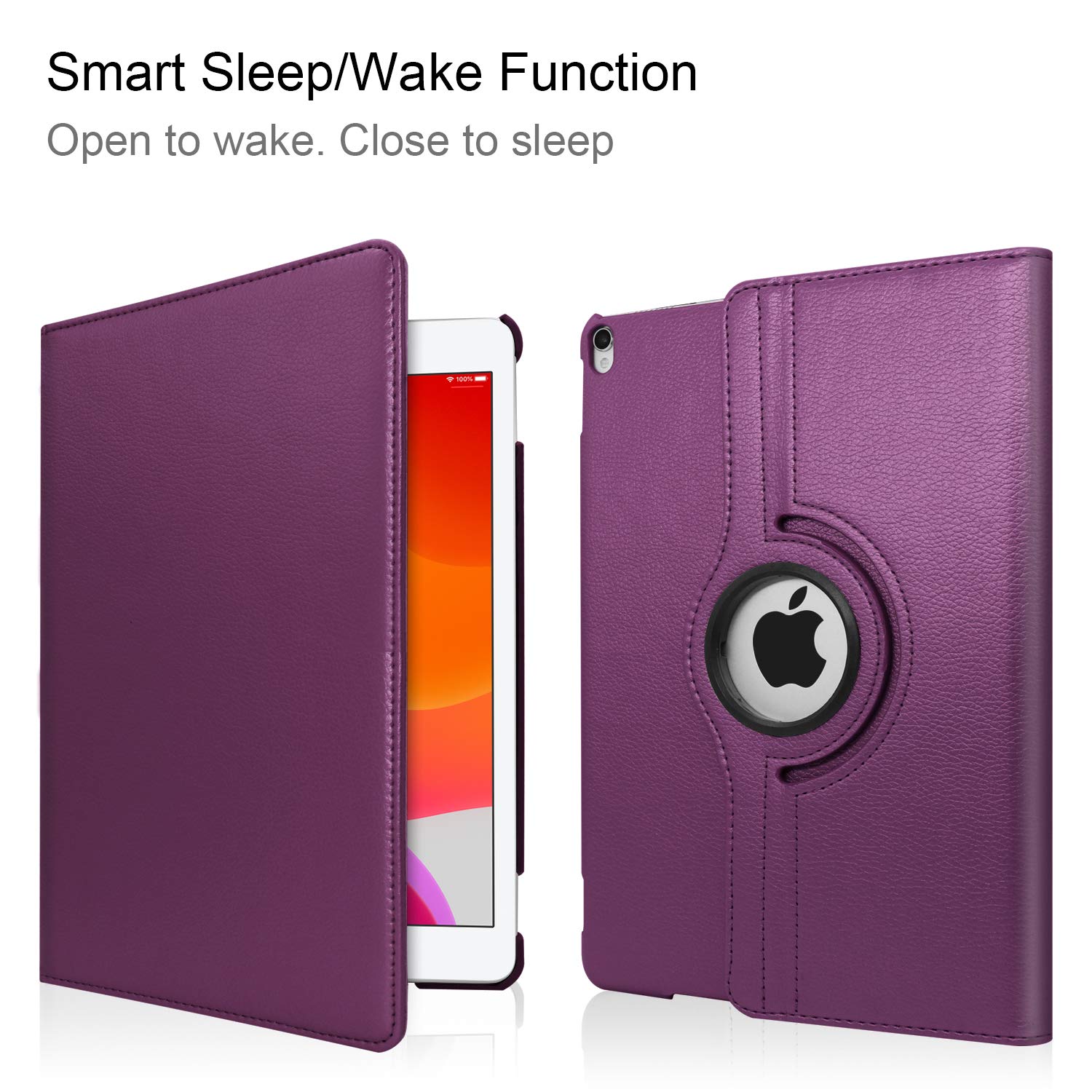Premium 360° Rotating Leather Case for iPad Air 2 - Multi-Angle Stand with Auto Sleep/Wake | Full Body Protection | Purple | Perfect for Work, Travel & Entertainment
