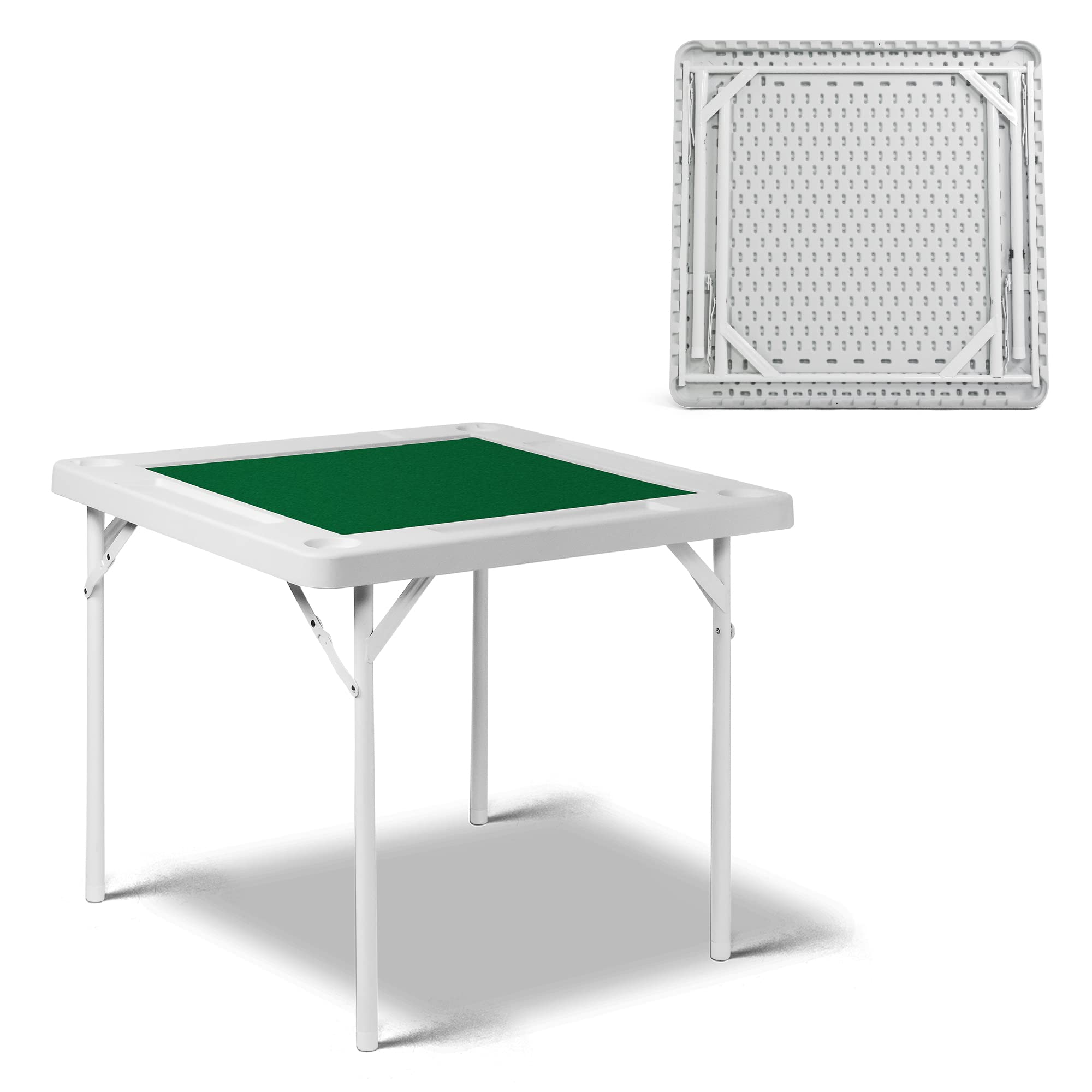Vilobos 35.4 Inch Folding Mahjong Table - 4 Player Portable Poker Table with Cup Holders & Chip Trays - Multi Game Table for Dominoes, Cards, Board Games - Perfect for Home, Parties, Camping & Game Nights