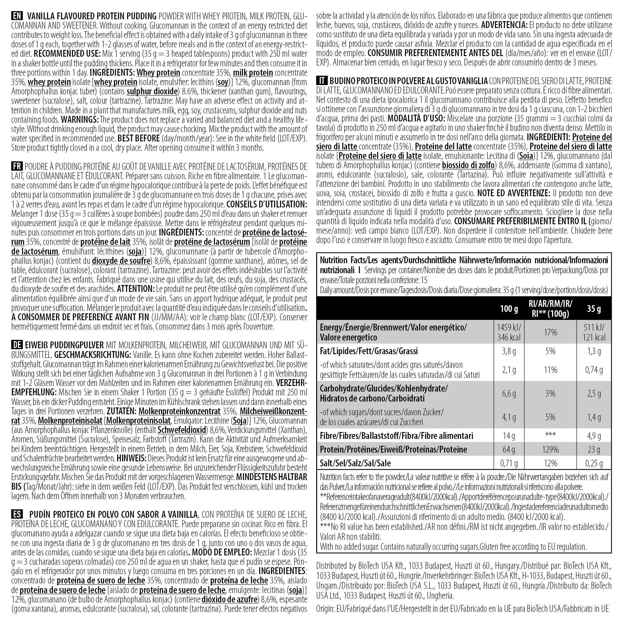 BioTechUSA Vanilla Protein Pudding - 525g High Protein Snack for Weight Loss & Muscle Recovery | Perfect for Post-Workout, Healthy Dessert & On-the-Go Nutrition