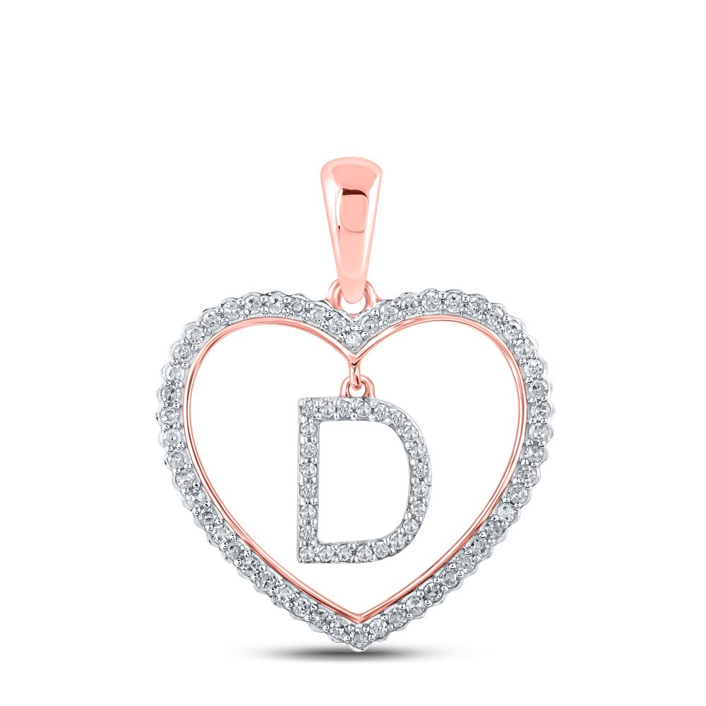 10K Rose Gold Women's Diamond Heart D Letter Pendant Necklace - 1/4 Cttw Round Cut for Valentine's Day & Anniversary Gifts