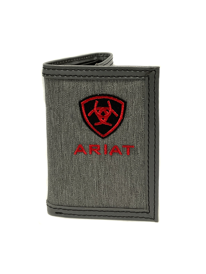 Ariat A3542404 Men's Tri-Fold Logo Wallet - Grey & Red - Durable Leather Wallet for Everyday Use & Travel