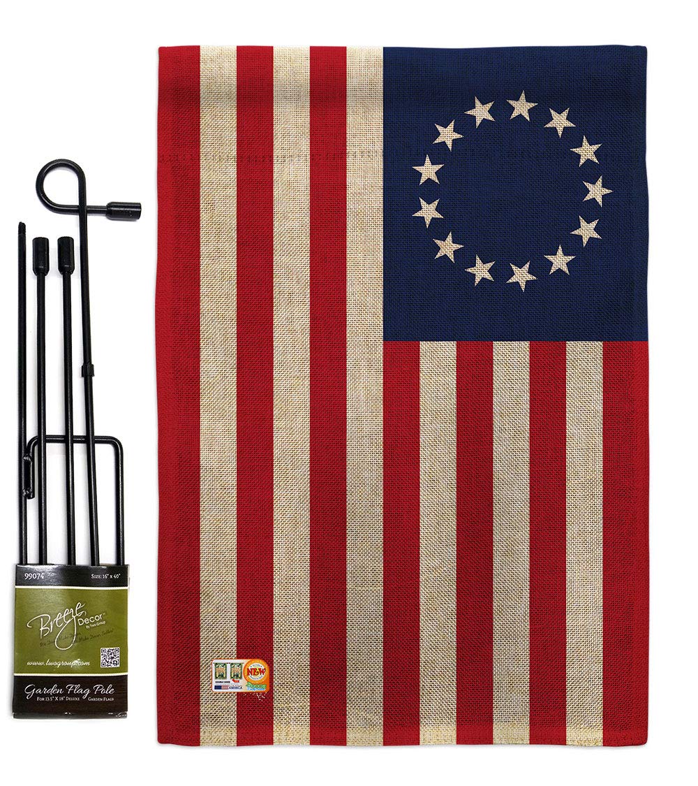 Betsy Ross Burlap Garden Flag Set - Patriotic Yard Decor for July 4th & Memorial Day
