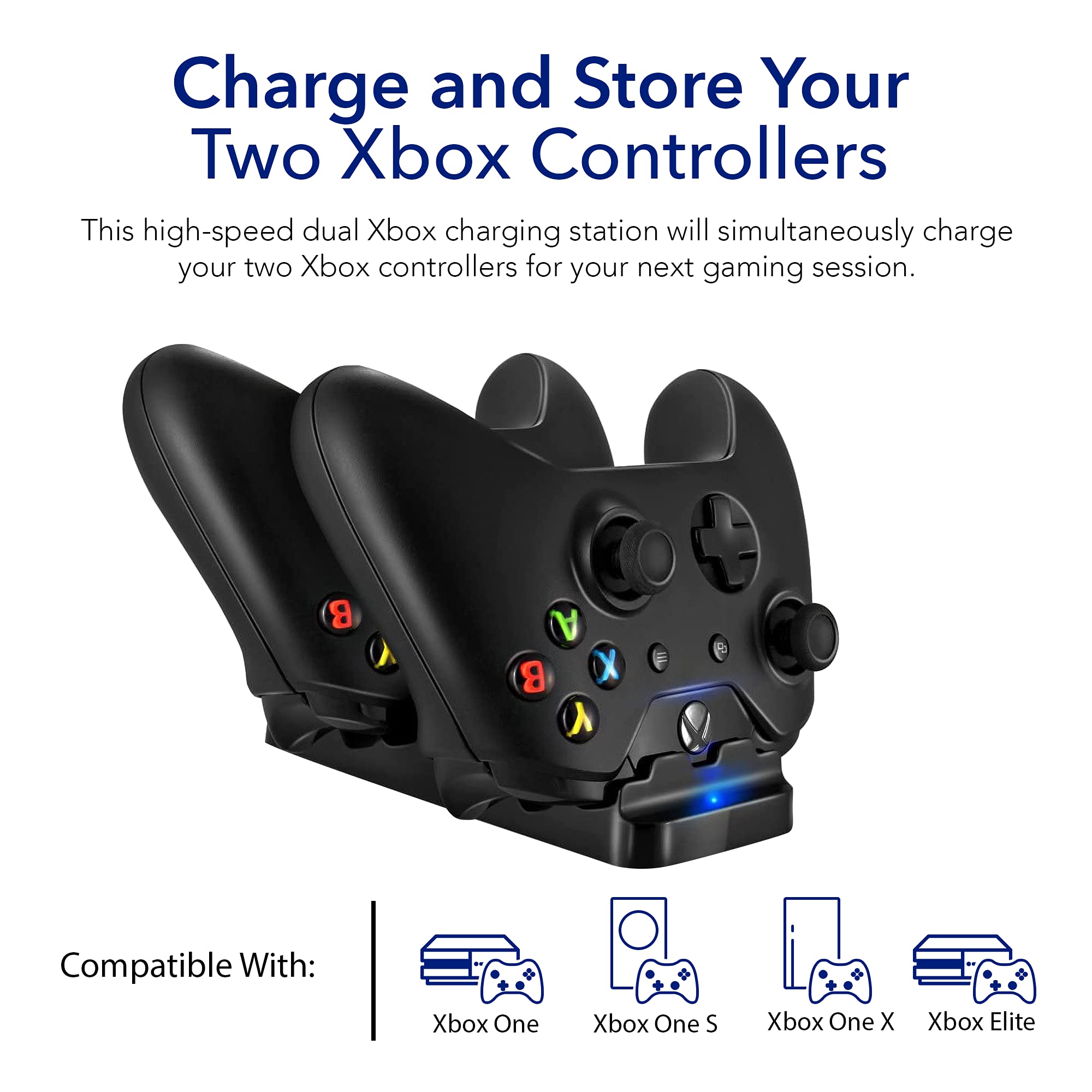 Dual Xbox One Controller Charging Station - Fast Charging Dock with USB Cable & LED Indicator - Compatible with Xbox One S/X Controllers - Wireless Charger for Gaming Setup (Horizontal) - Perfect for Multiplayer Gaming & Home Entertainment