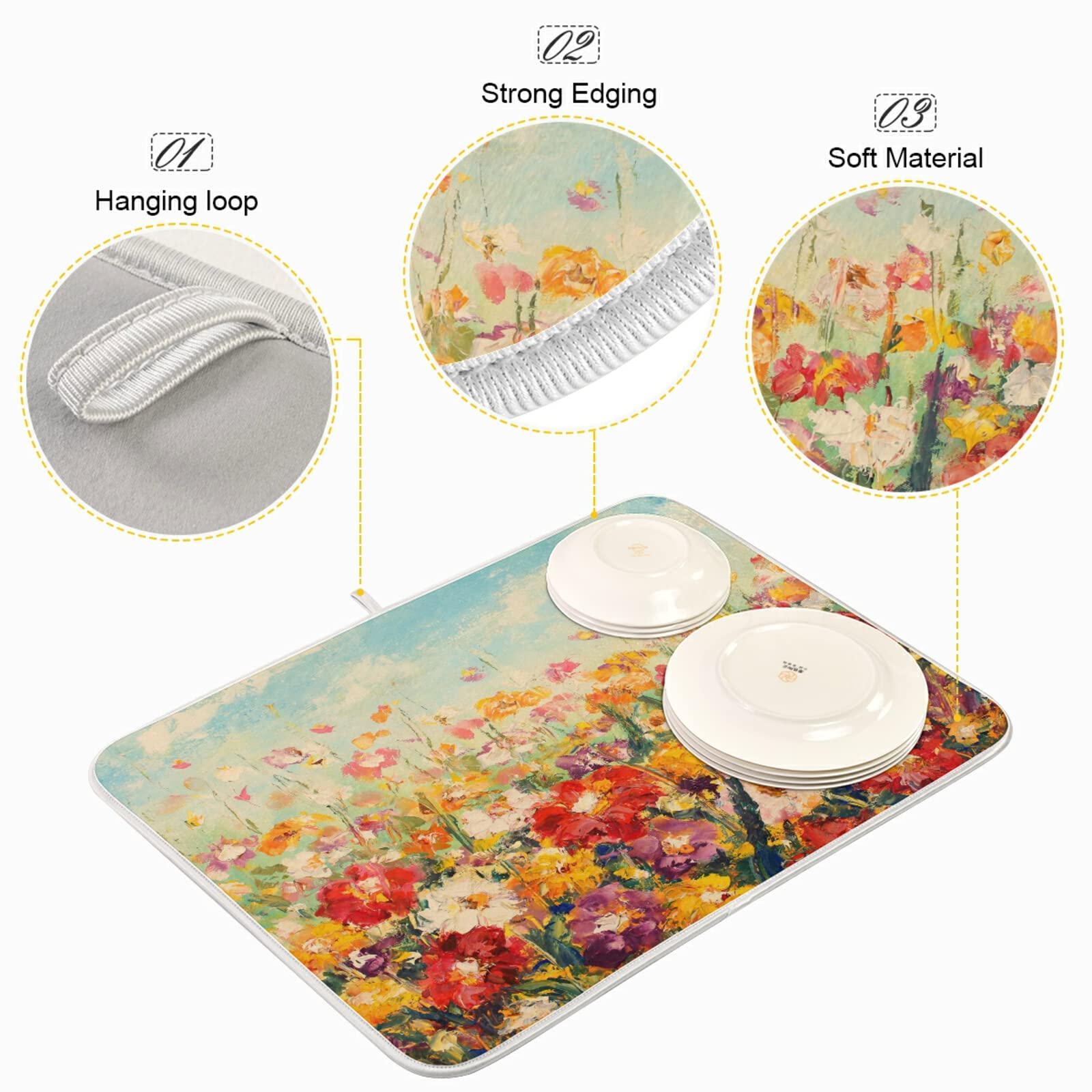 Premium Absorbent Reversible Microfiber Dish Drying Mat - 18