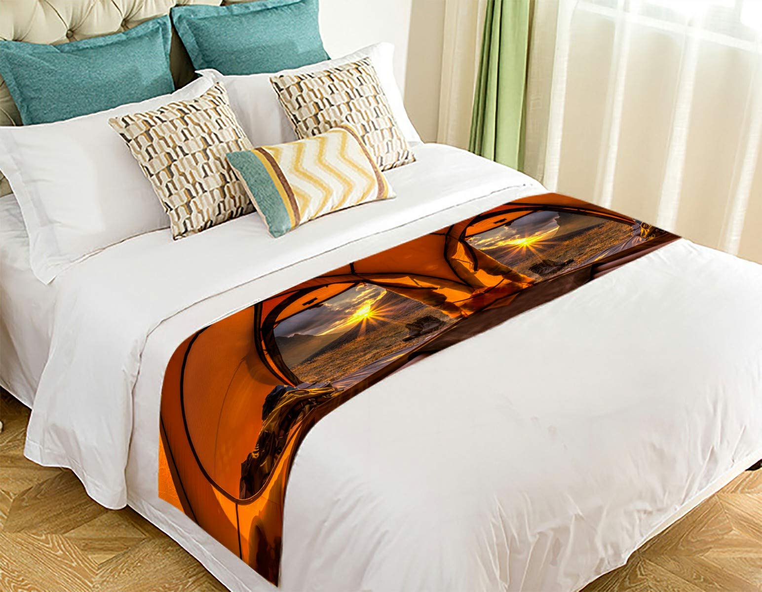ECZJNT Sunrise Inside a Tent Bed Runner - 20x95 Inch Decorative Bed Scarf for Boho Bedroom Decor | Perfect for Guest Rooms, Dorm Decor & Cozy Bedroom Makeovers