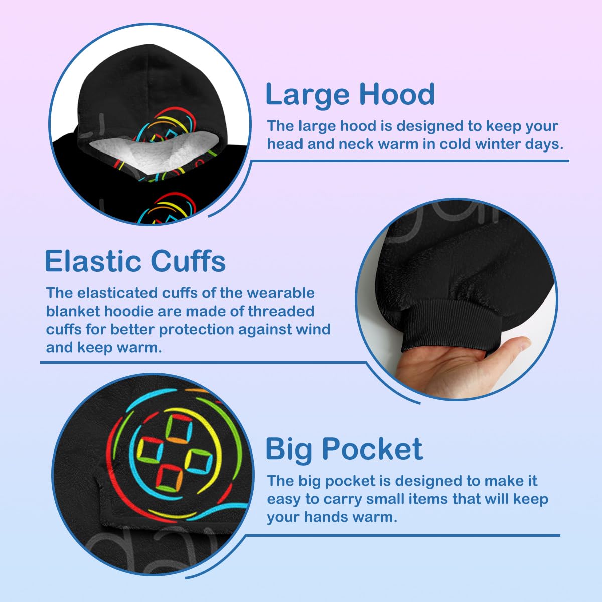 Sleepwish Gaming Wearable Blanket Hoodie for Boys - Cozy Sherpa-Lined Sweatshirt with Colorful Gamepad Design | Perfect for Gaming, Lounging & Cold Weather Comfort