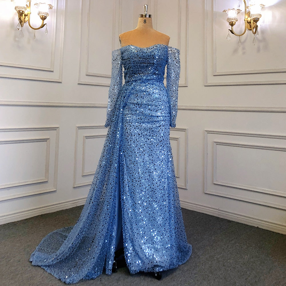 Elegant Beaded Lilac Mermaid Evening Gown with Overskirt for Women - Serene Hill LA71630 | Perfect for Prom, Wedding, and Formal Party Dresses