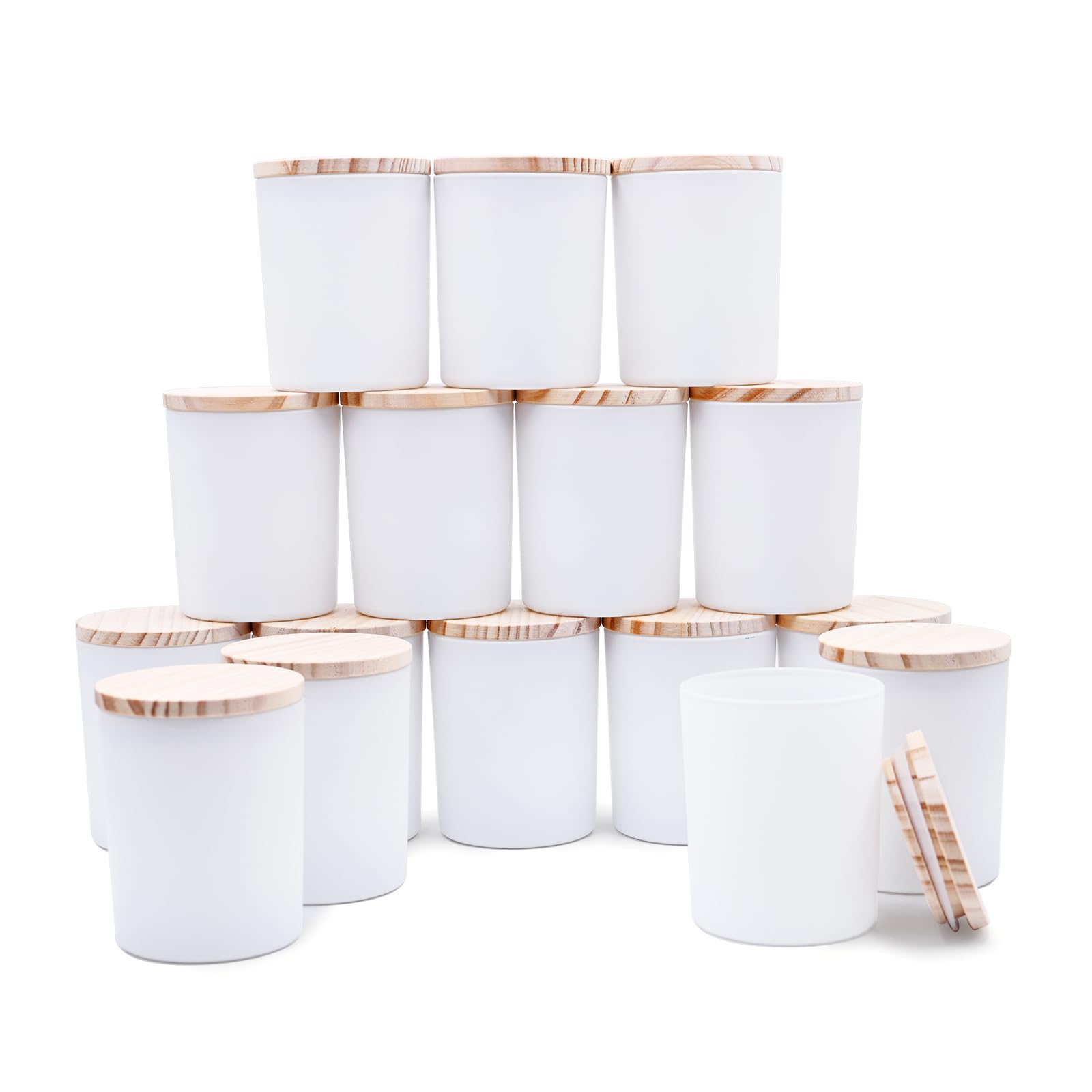 16 Pack 7oz Thick Candle Jars with Wooden Lids - Matte White Empty Containers for DIY Candle Making, Wax Melts, Sample Storage & Home Decor
