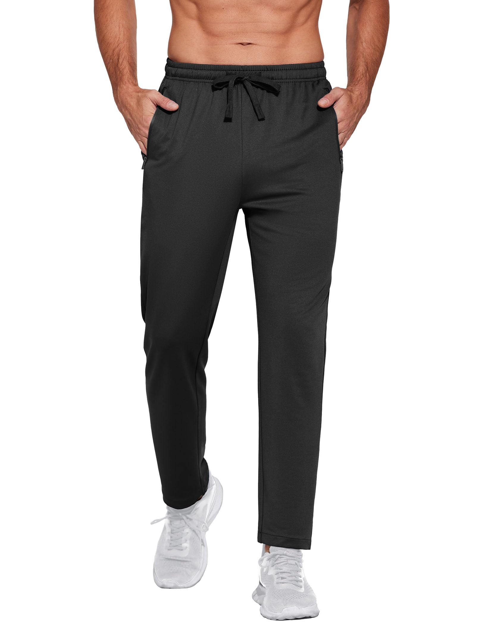 COOFANDY Men's Lightweight Sweatpants with Zipper Pockets - Open Bottom Athletic Joggers for Running, Gym & Workout | Comfortable Casual Lounge Pants for Home, Travel & Outdoor Activities