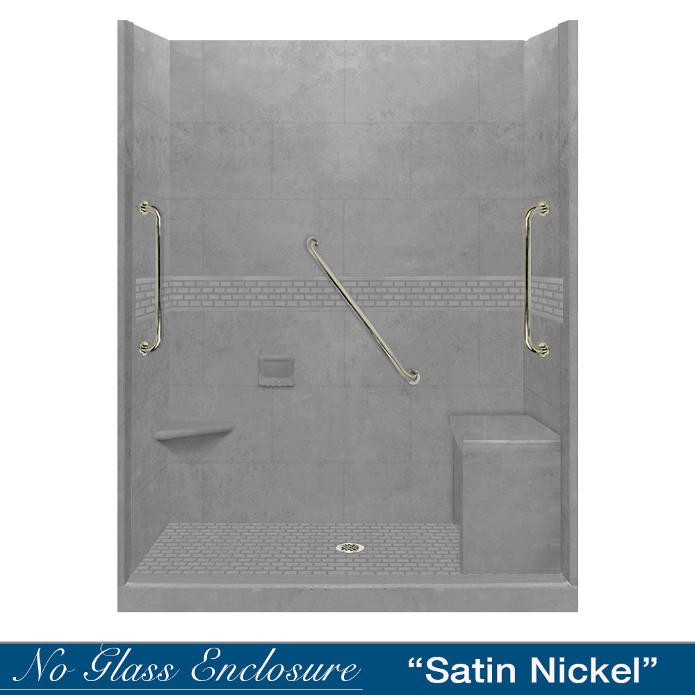 Freedom 60 Alcove Wet Cement Sistine Stone & Classic Stone Shower Wall Panel Kit - DIY Shower Remodel for Bathroom Renovation | Waterproof & Easy Installation for Modern Home Upgrades
