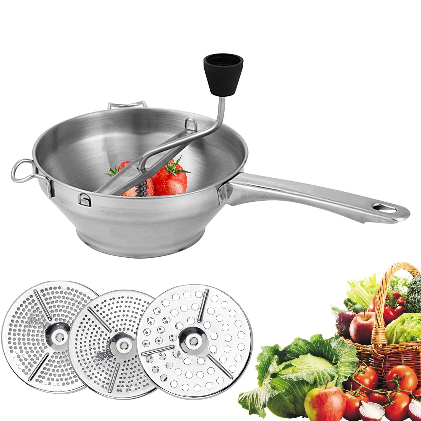 Stainless Steel Food Mill for Tomato Sauce, Manual Puree Maker & Vegetable Grinder - Perfect for Canning, Mashed Potatoes, Baby Food & Homemade Sauces