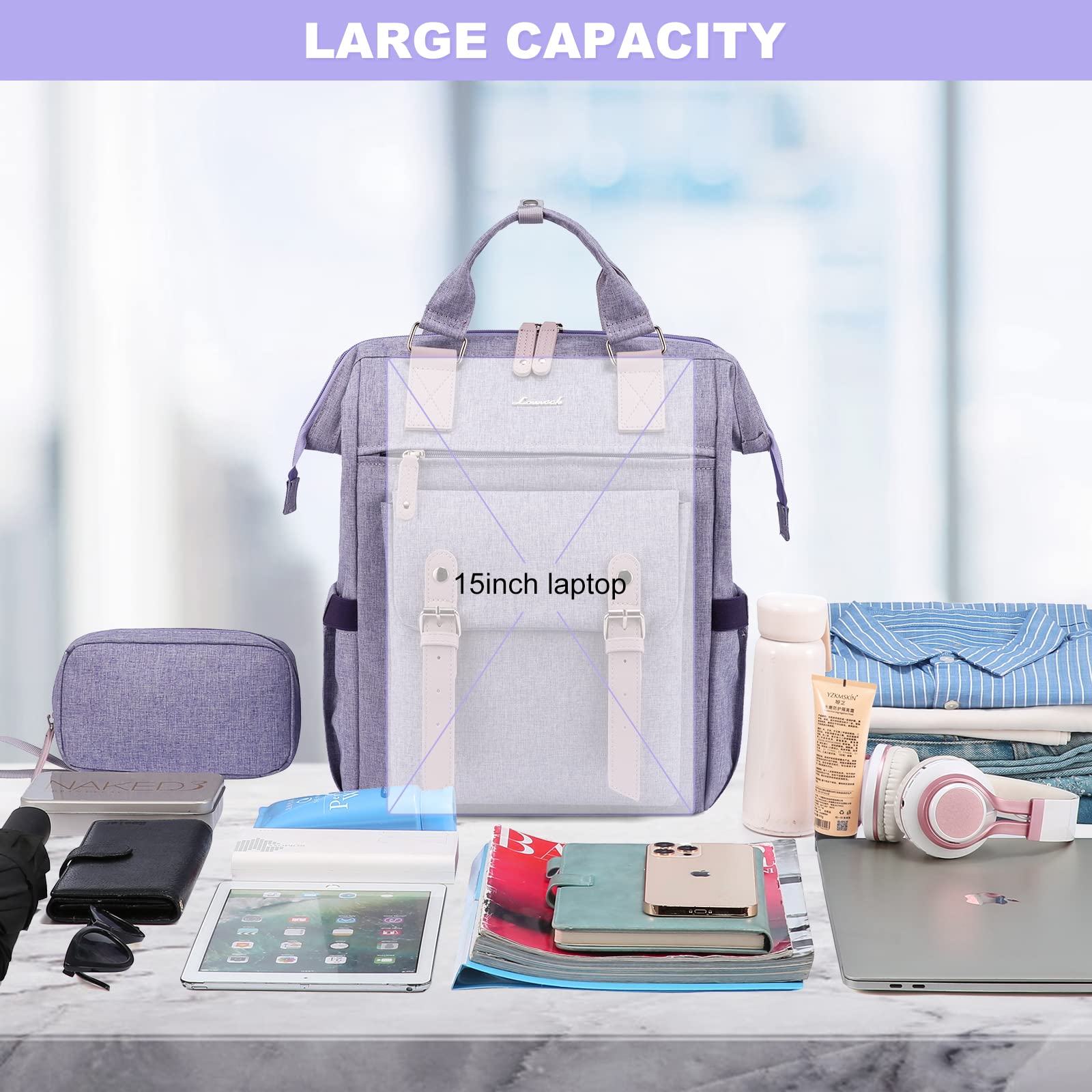 LOVEVOOK Women's Cute Purple Laptop Backpack - 15.6 Inch College School Bookbag for Teen Girls, Teacher Nurse Work Bag, Business Travel Daypack, Perfect for Work, School, and Travel
