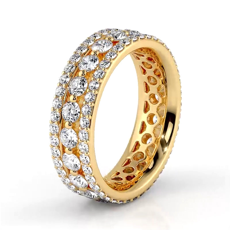 2.29 Carat Round Diamond Triple Row Wedding Band Ring for Women - Elegant Bridal Jewelry for Engagement, Anniversary & Special Occasions