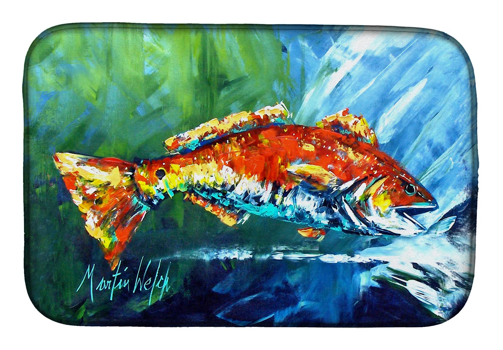 Red Fish Dish Drying Mat - Absorbent Kitchen Counter Pad for Dishes 14x21