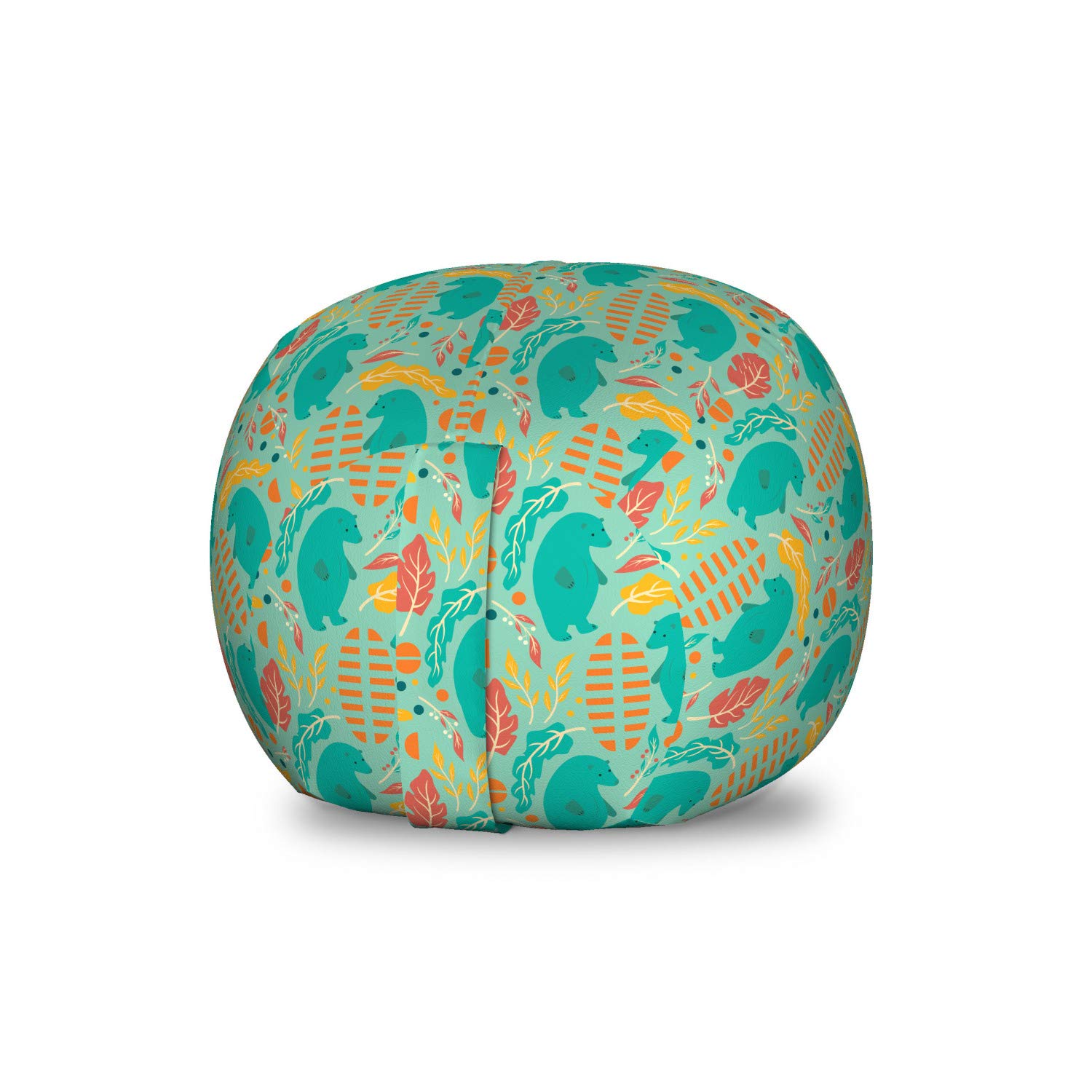 Ambesonne Cartoon Toy Storage Bag Chair with Autumn Leaves & Bears Pattern - Washable Stuffed Animal Organizer for Kids Room, Small Size in Seafoam Orange - Perfect for Playroom Organization & Cozy Reading Nook