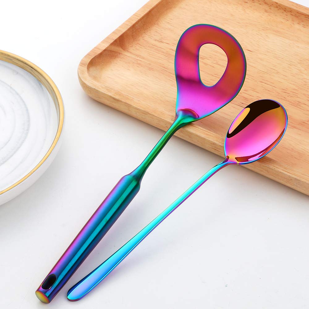 2-Piece Stainless Steel Meatball Spoon Set - 18/8 Non-Stick Meatball Maker with Long Handle - Perfect for Cooking, Serving & Meal Prep - Rainbow Color