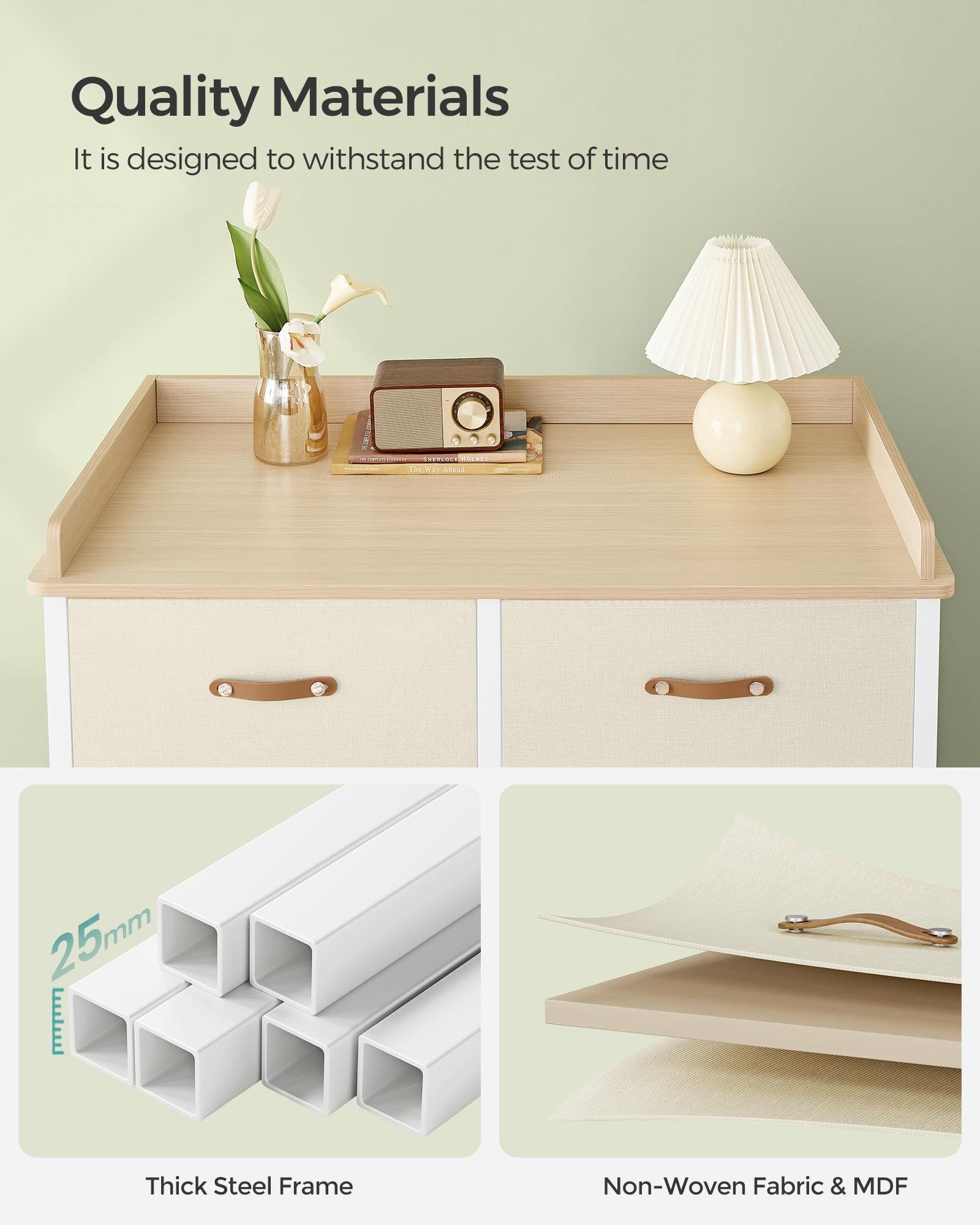 SONGMICS 6-Drawer Kids Dresser for Boys & Girls - Water-Resistant Tabletop, Storage Organizer Cabinet - Ideal for Bedroom, Nursery, Hallway - Beige UGKR101K01 | Perfect for Kids' Room Organization & Toy Storage