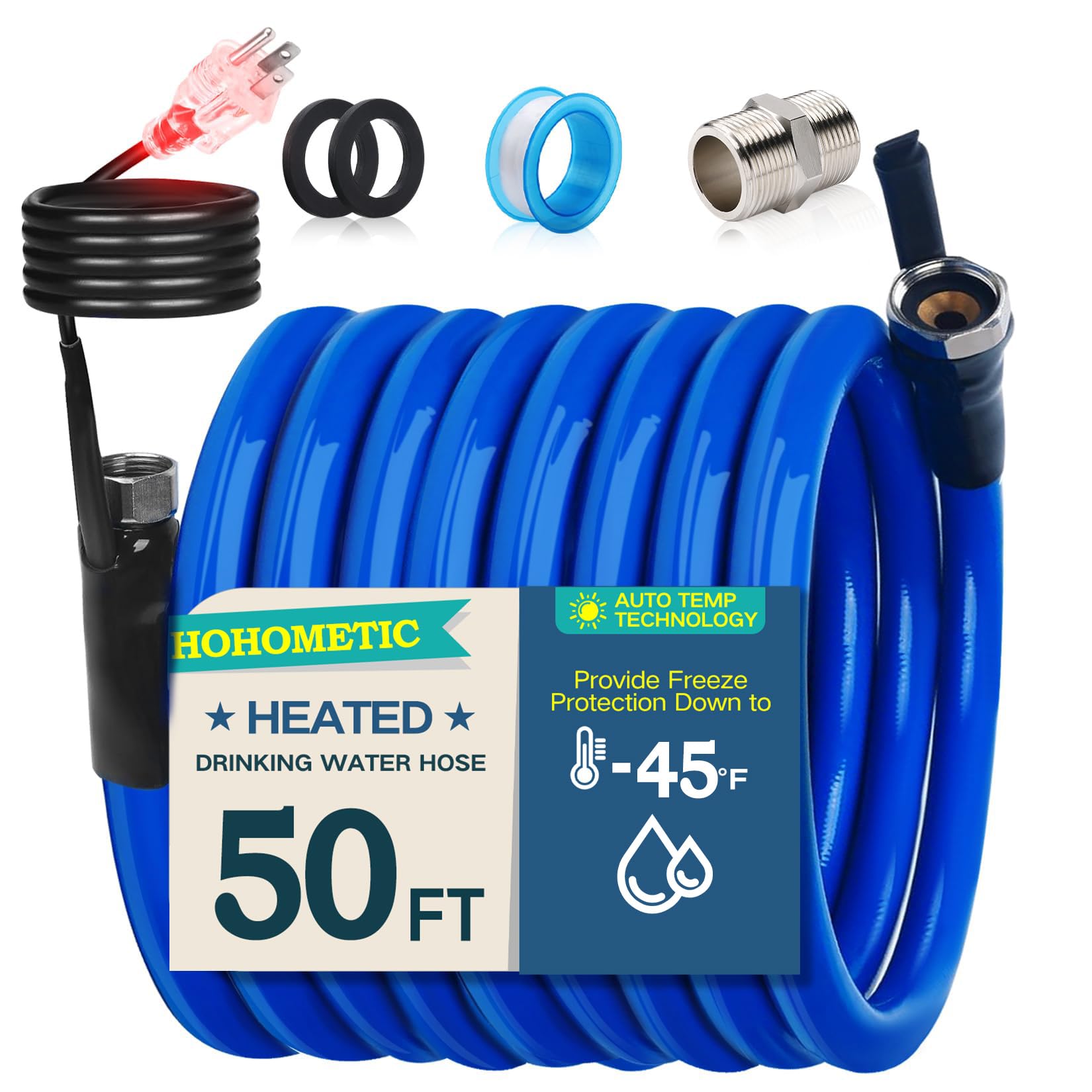 50FT Heated RV Water Hose -45°F Freeze Proof, Upgraded 4.0 Drinking Safe Garden Hose with Heating Cable | RV Accessories for Winter Camping, Outdoor Watering & Pet Care