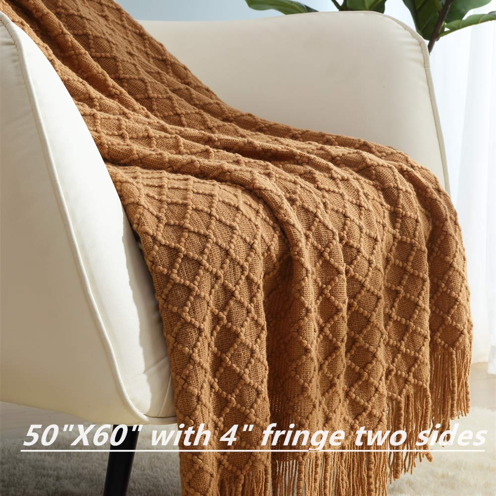 CREVENT Farmhouse Style Rustic Throw Blanket - Soft, Warm & Lightweight for Couch, Sofa, Chair & Bed - Perfect for Travel in Spring & Summer - 50''x60'' Brown - Cozy Home Decor & Outdoor Camping Accessory
