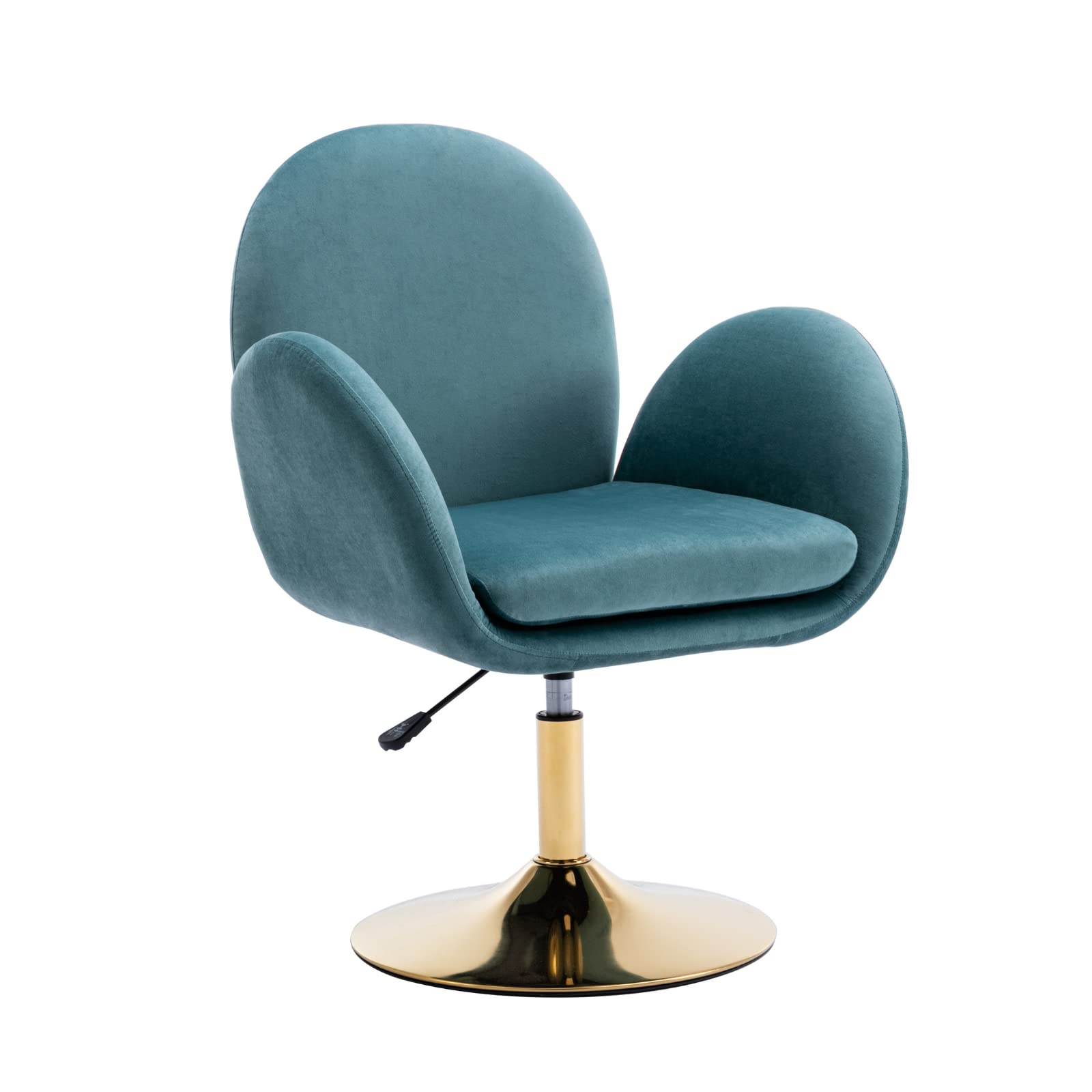 Modern Velvet Swivel Makeup Vanity Chair with Round Backrest & Solid Base - Adjustable Height Desk Chair for Home Office, Living Room & Bedroom - Teal Green Velvet Upholstery for Elegant Makeup & Workstation Setup