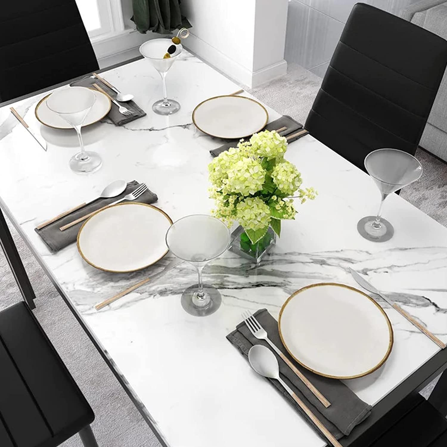 DKLGG 5-Piece Modern Dining Table Set for 4 - Faux Marble Kitchen Table with 4 Chairs, Space-Saving Home Furniture for Small Apartments | Perfect for Family Dinners, Entertaining Guests & Compact Living Spaces