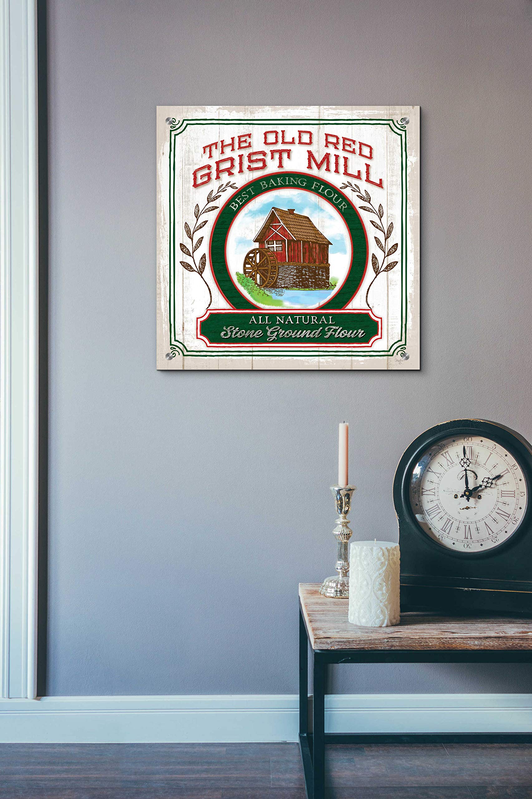 Epic Art 'Grist Mill Flour' by Mollie B - 24x24 Inch Acrylic Glass Wall Decor - Modern Farmhouse Painting for Living Room, Bedroom & Office