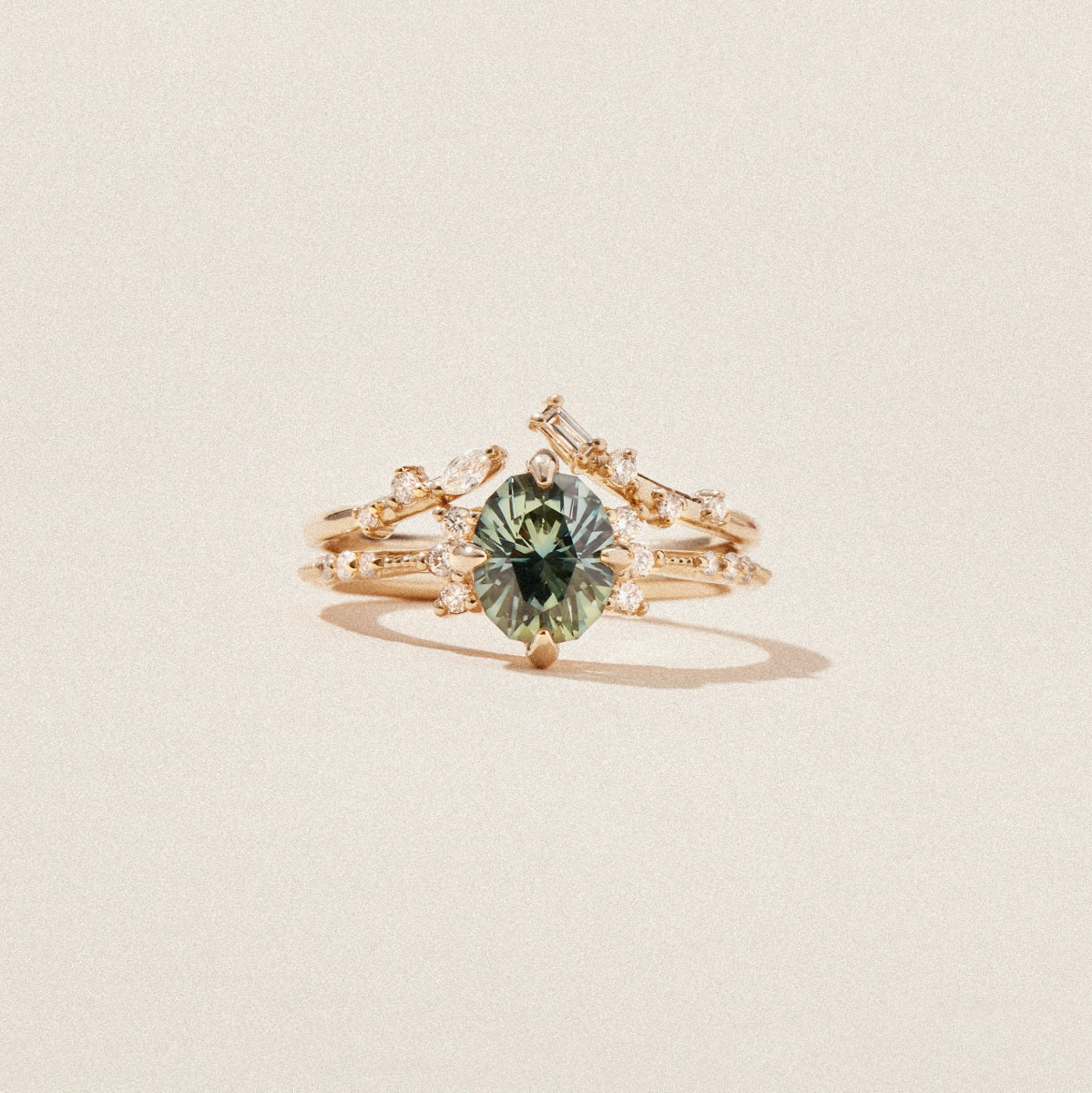 Unique Celestial Bloom 14K Yellow Gold Ring with Green Sapphire - Perfect for Weddings, Anniversaries & Special Occasions