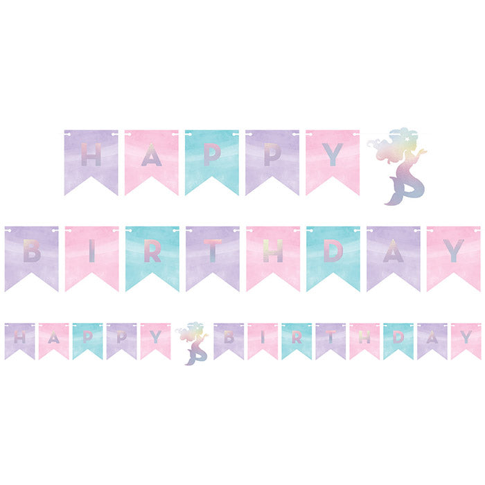 12-Piece Bulk Iridescent Mermaid Birthday Party Decorations - Happy Birthday Banners for Mermaid Theme Party, Baby Shower & Girls Birthday Decor