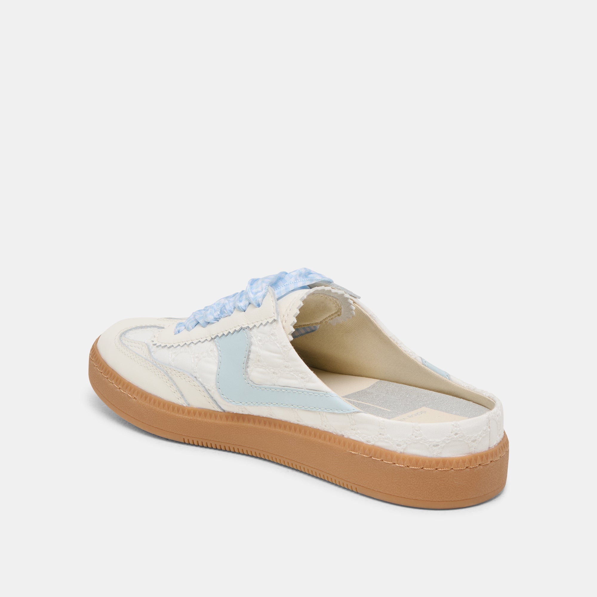 White & Blue Notice Slide Sneakers with Eyelet Design - Comfortable Casual Shoes for Walking, Running & Everyday Wear